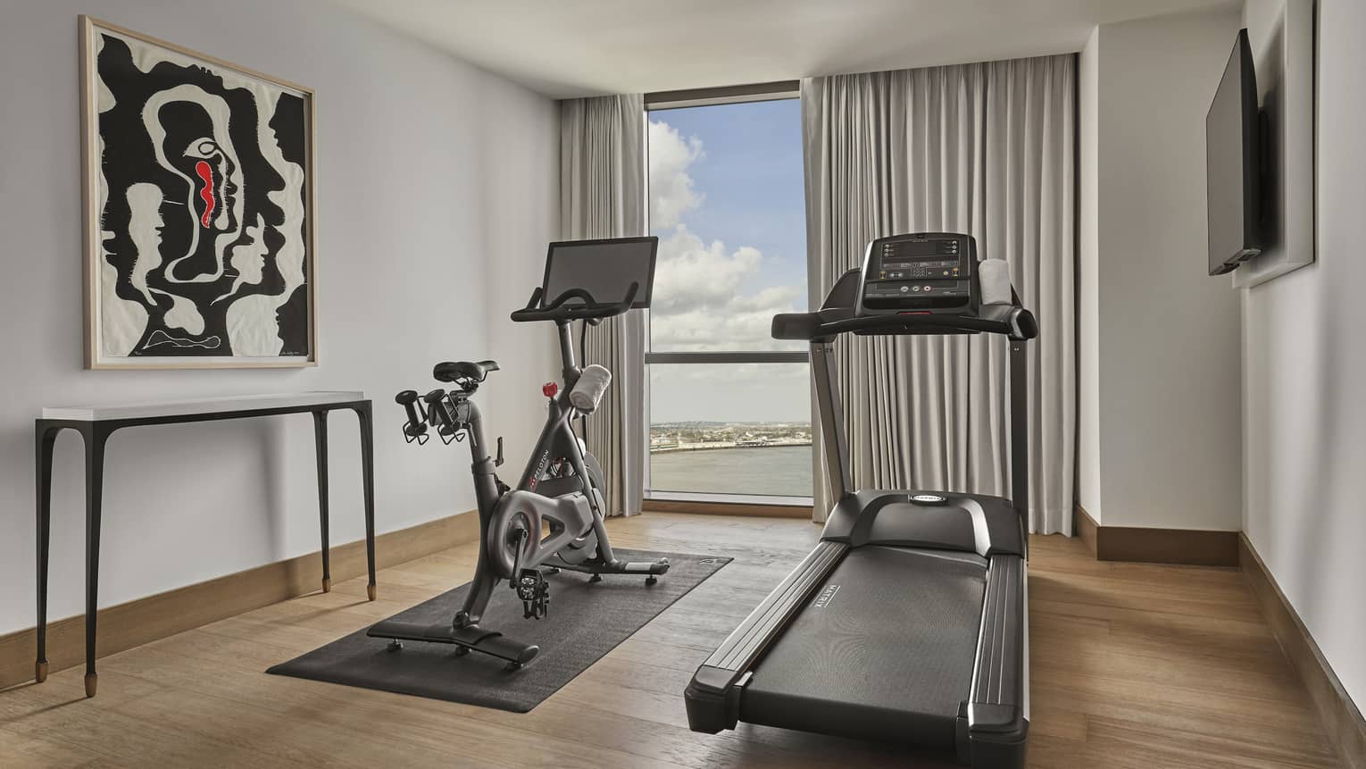 Private fitness room with treadmill and bike