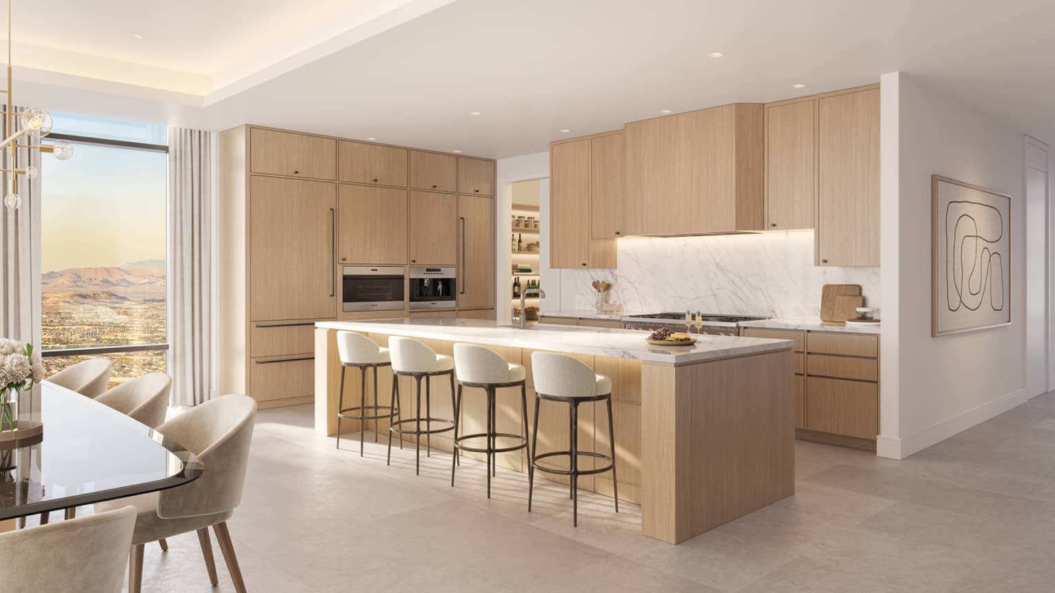 Rendering of residence kitchen and bar area