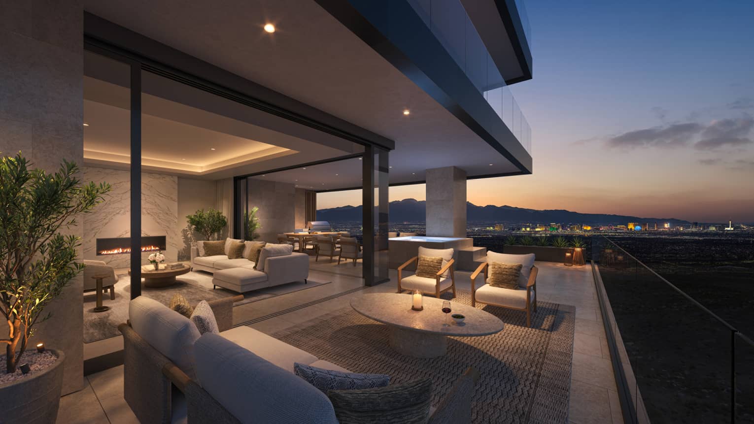 Rendering of terrace with view into living room