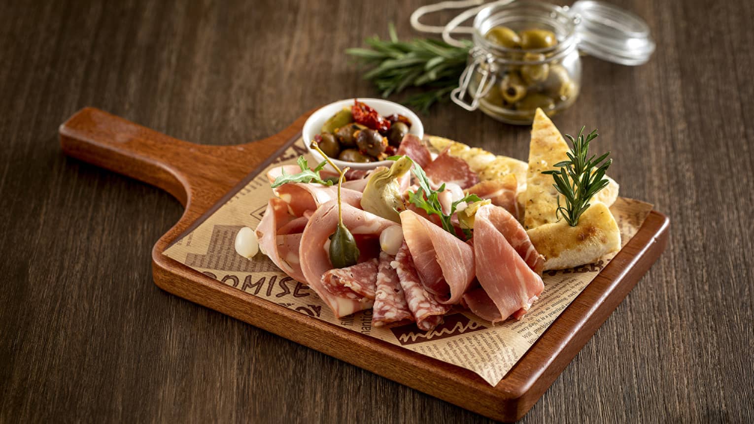 Assorted Italian Cold Cuts, Pickles, Olives, Focaccia Bread