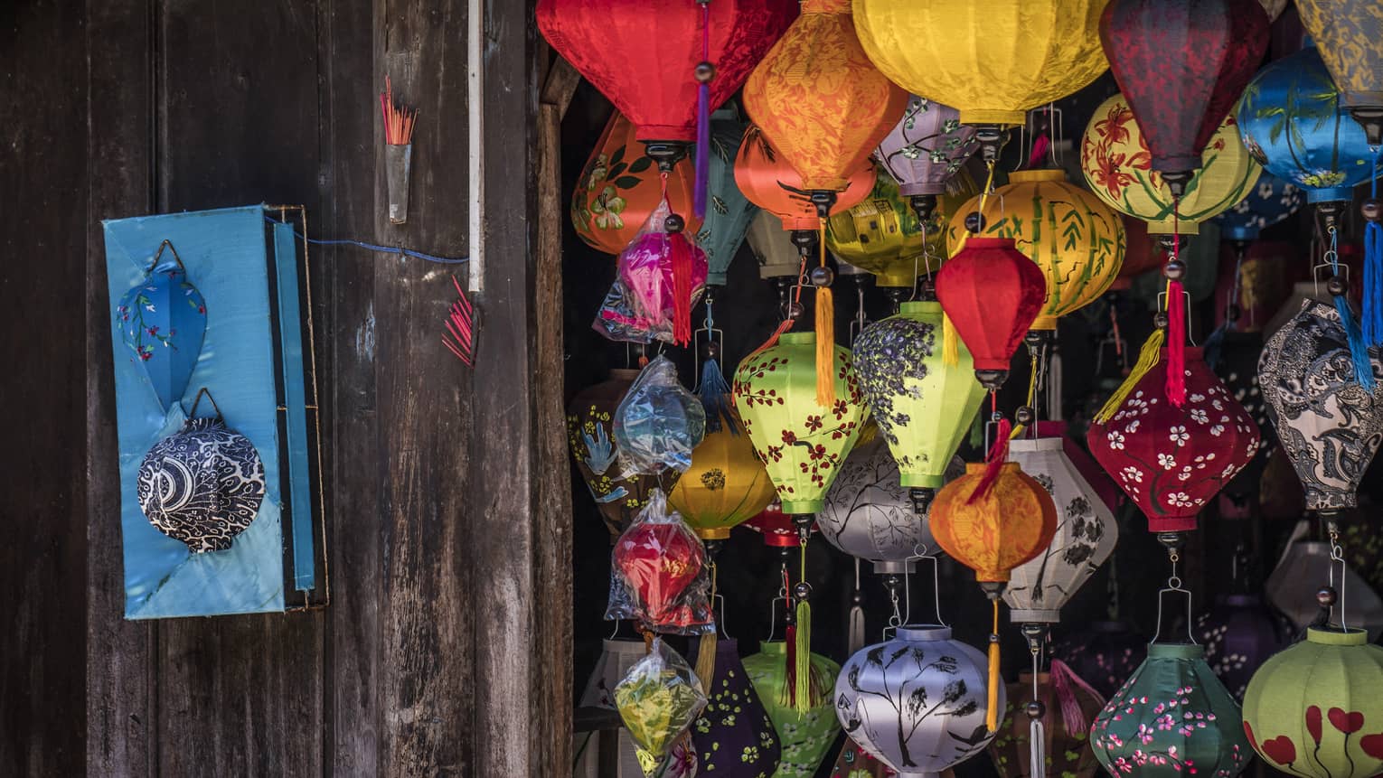 Lanterns hanging in historical Hoi An Vietnam