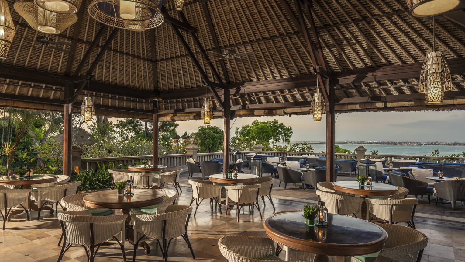 Dining tables in Taman Wantilan open air pavilion restaurant 