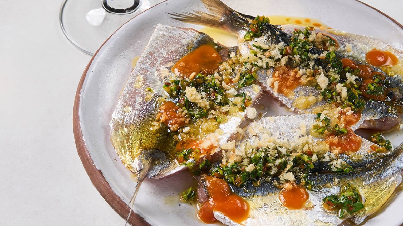 Garlic Sardines with Sweet and Sour Napolitana Sauce, Parsley Dressing
