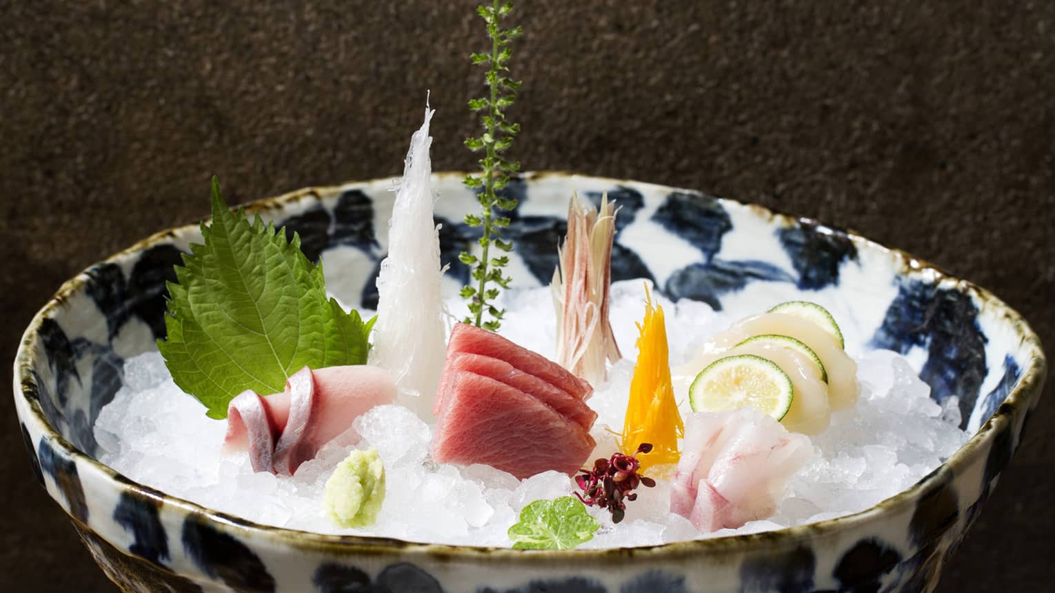 Sashimi Platter from Zuma, served in an blue and white bowl