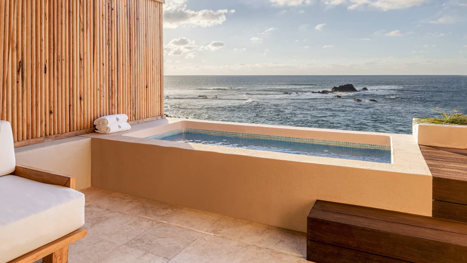 Hotel terrace with private plunge pool and ocean view