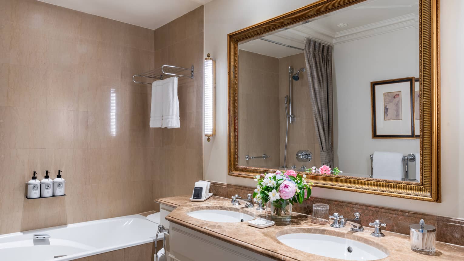 Luxury hotel bathroom at Four Seasons Hotel des Bergues, Geneva