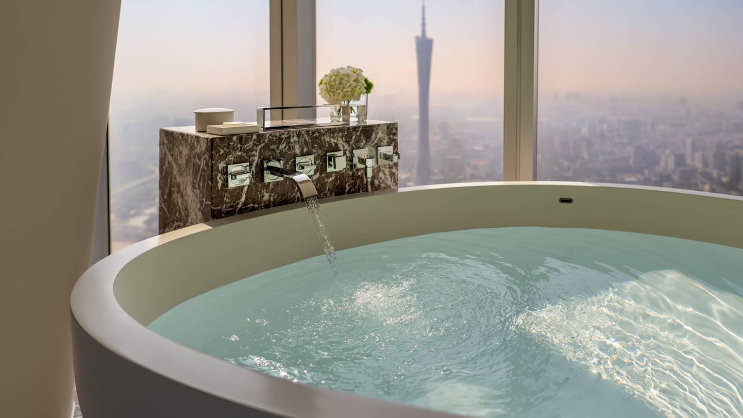 Club Premier Room Canton Tower View large soaking tub with cityscape views