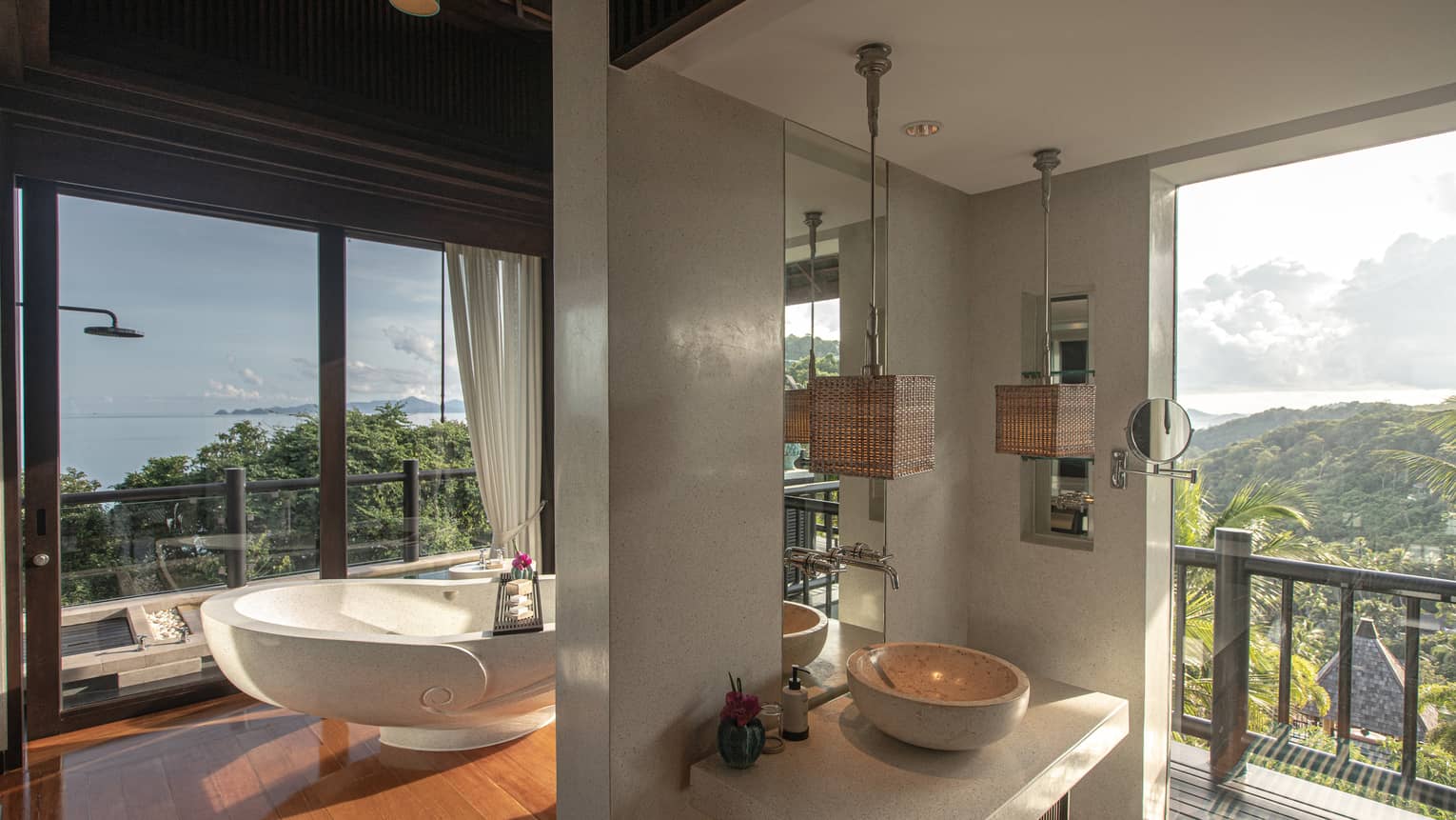 Bathroom opening to tropical view