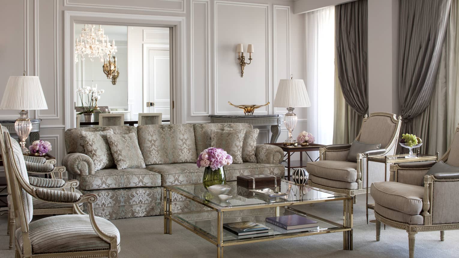 Elegant seating area in bright hotel suite