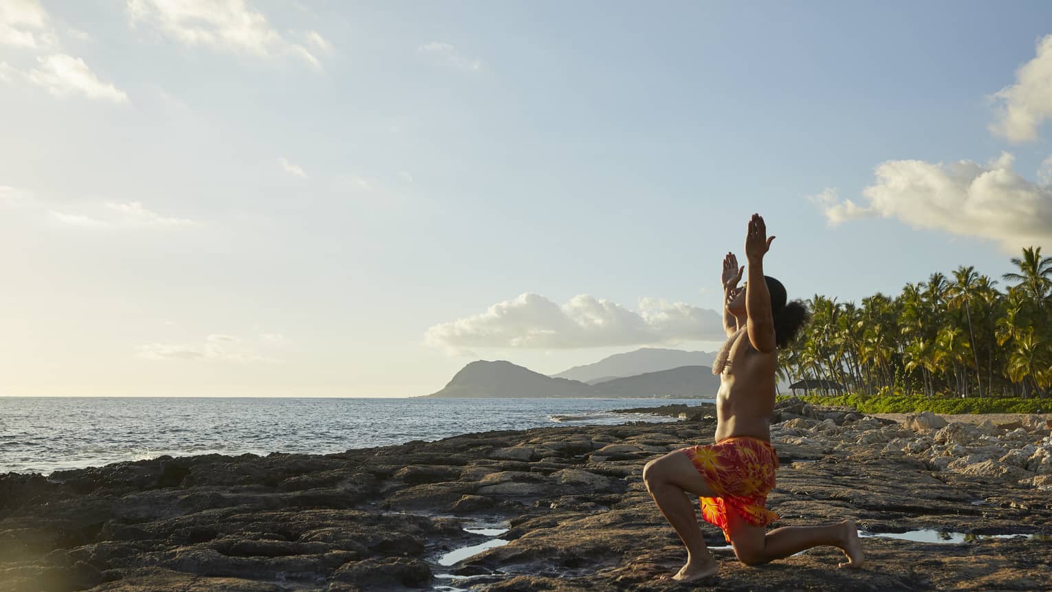 A morning routine on oceanside rocks in Oahu
