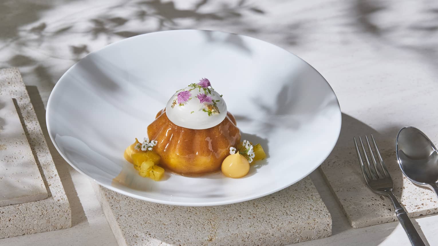 Fine dining brioche dish with pineapple compote