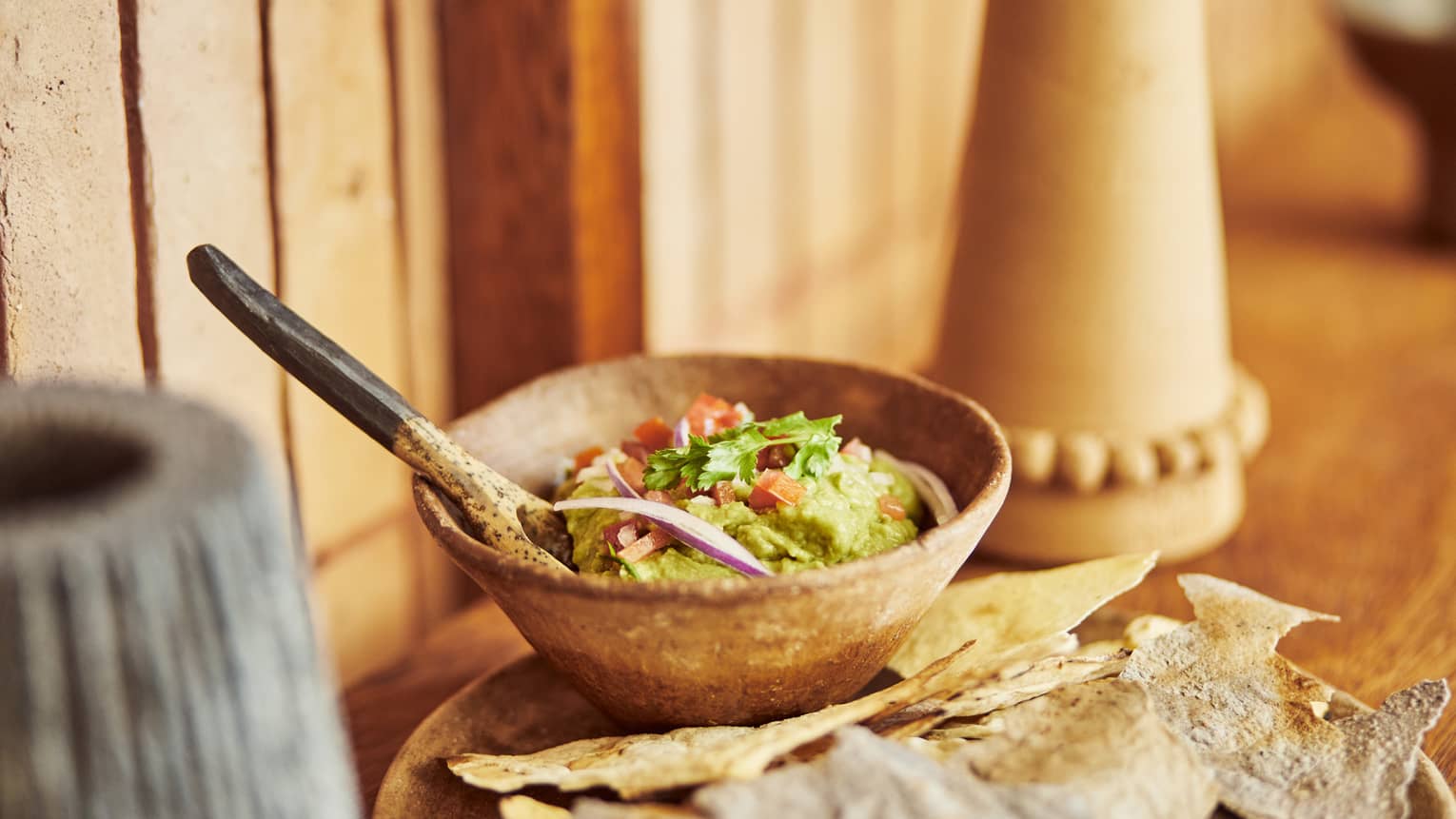 Home-made guacamole in a bowl.