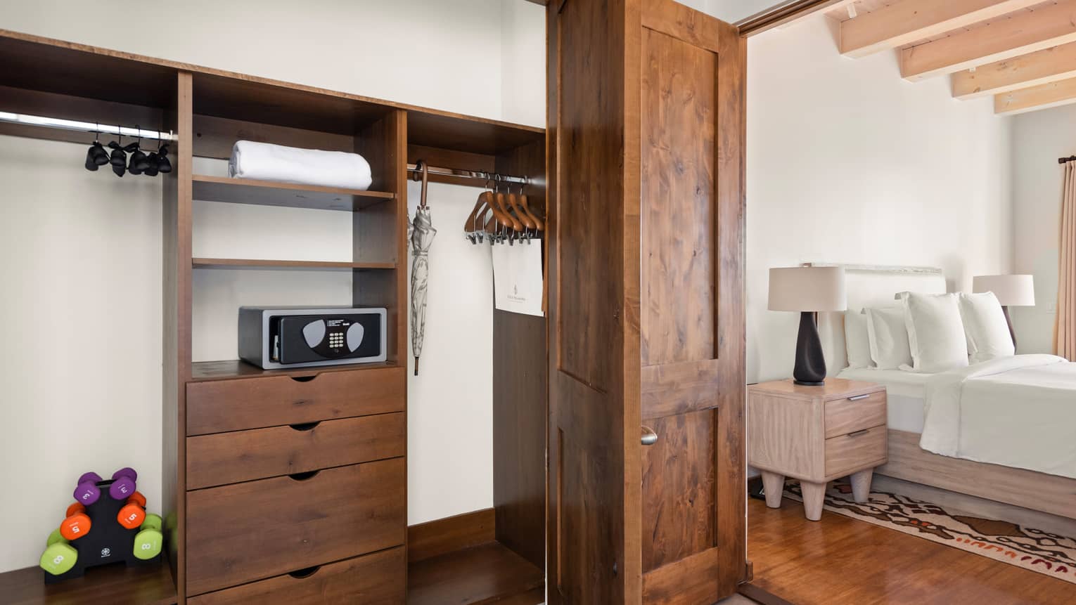 Wooden closet area, suite at at Four Seasons Resort Santa Fe