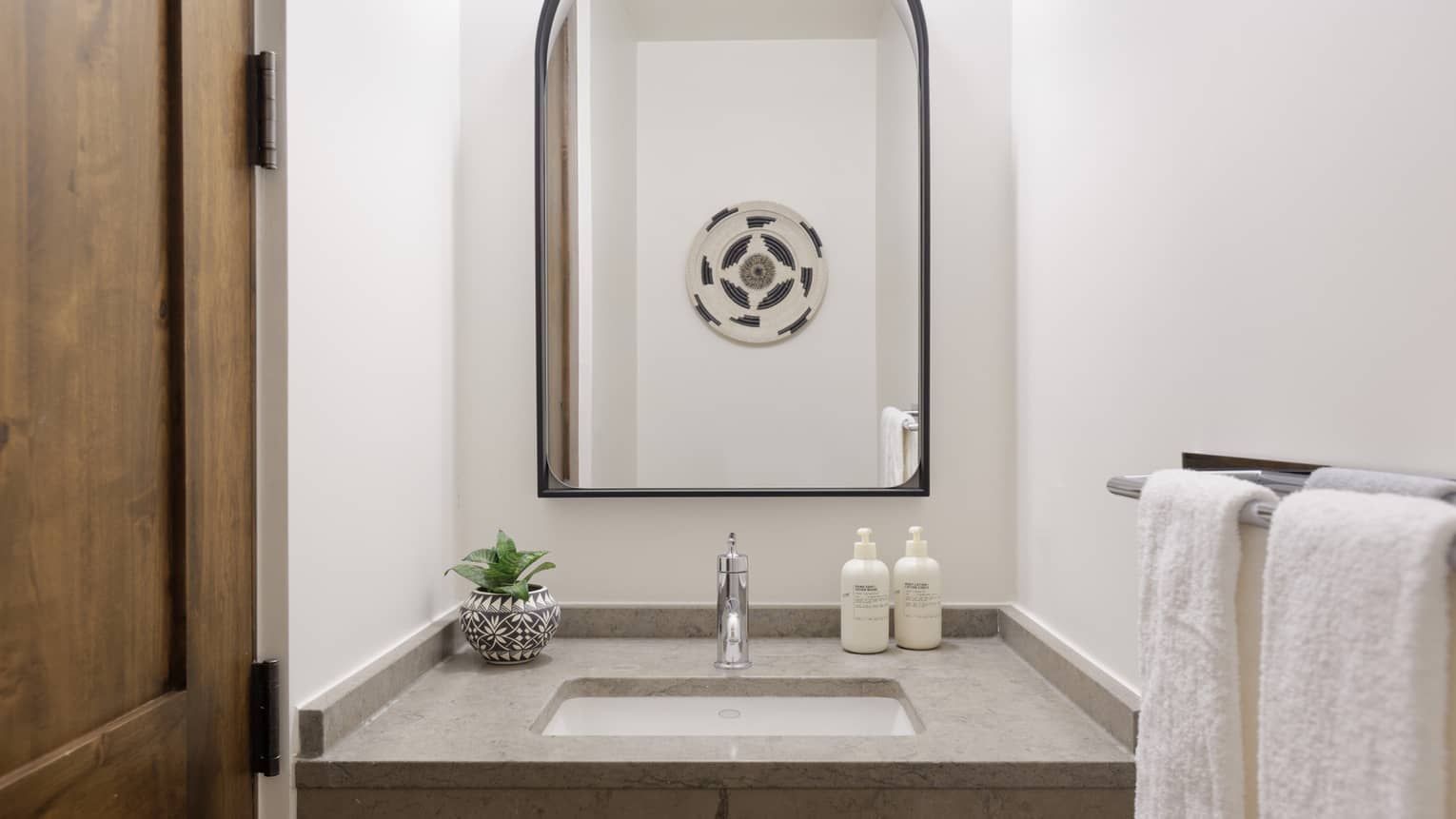 Single vanity in bathroom of suite at Four Seasons Resort Santa Fe