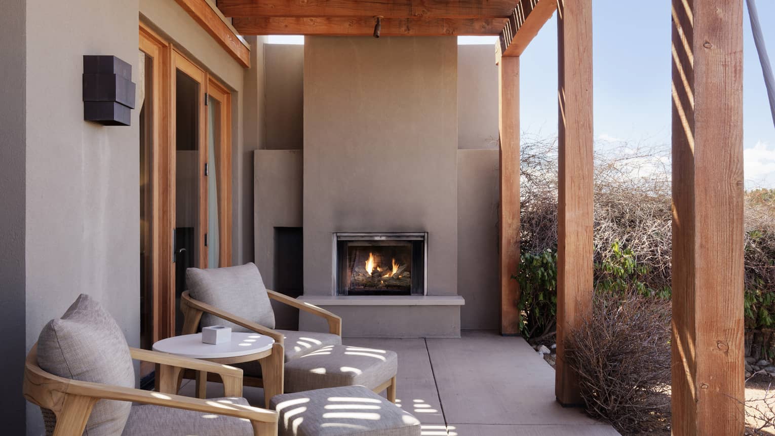 Furnished private terrace with fireplace at Four Seasons Resort Santa Fe