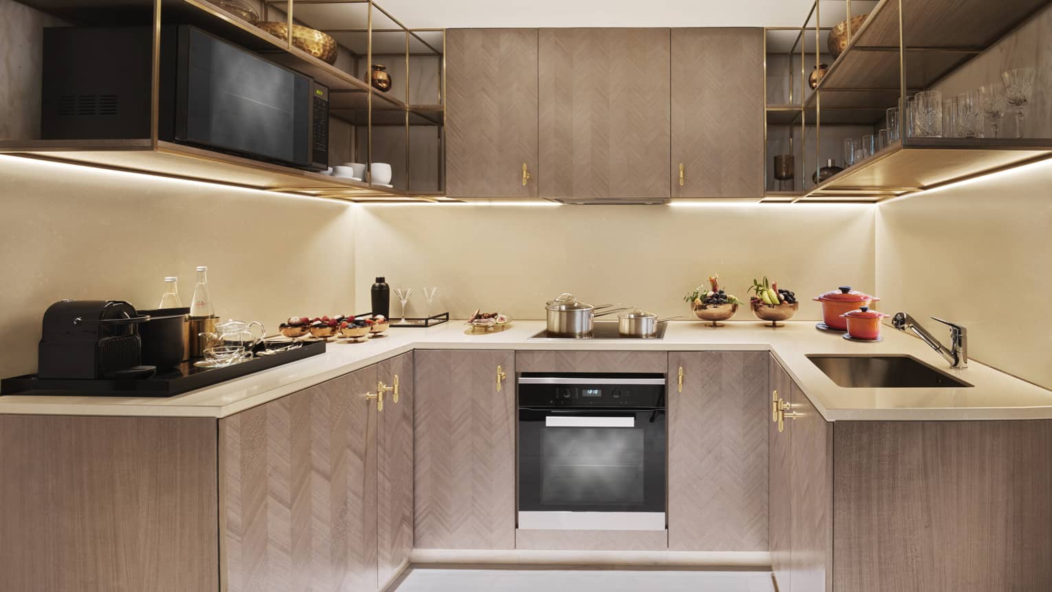 Modern galley kitchen with exposed shelving