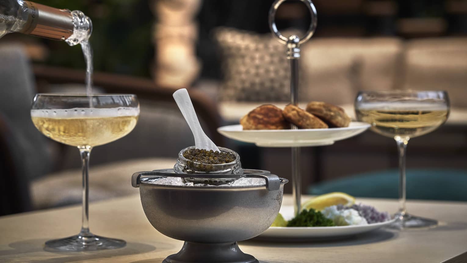 Champagne and caviar spread for two at Chandelier Bar