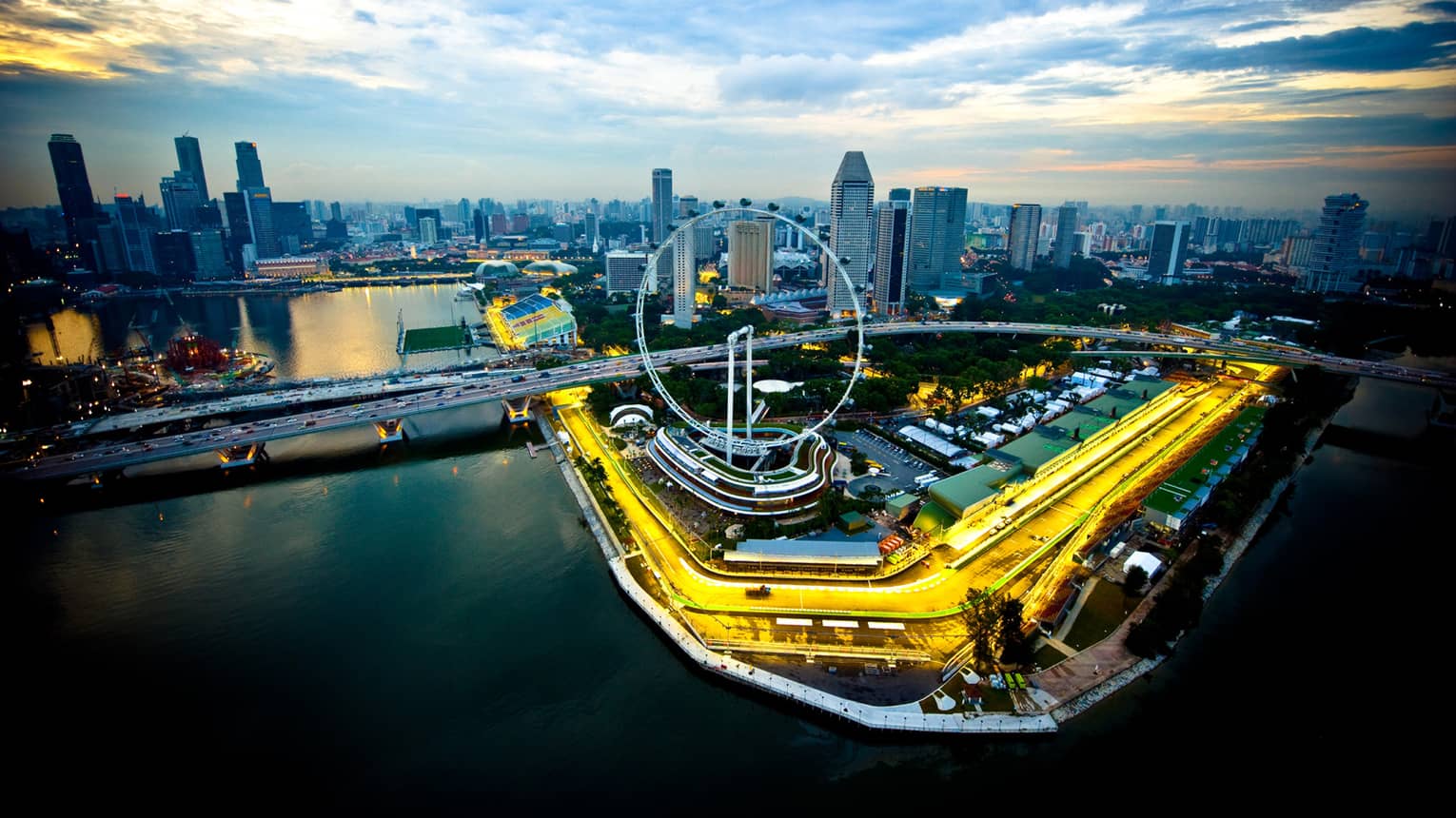 ,An aerial view of Singapore in the evening