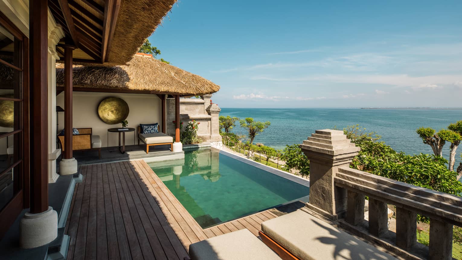 Premier Ocean Villa sunny patio with private swimming pool, large deck, brass art, ocean views