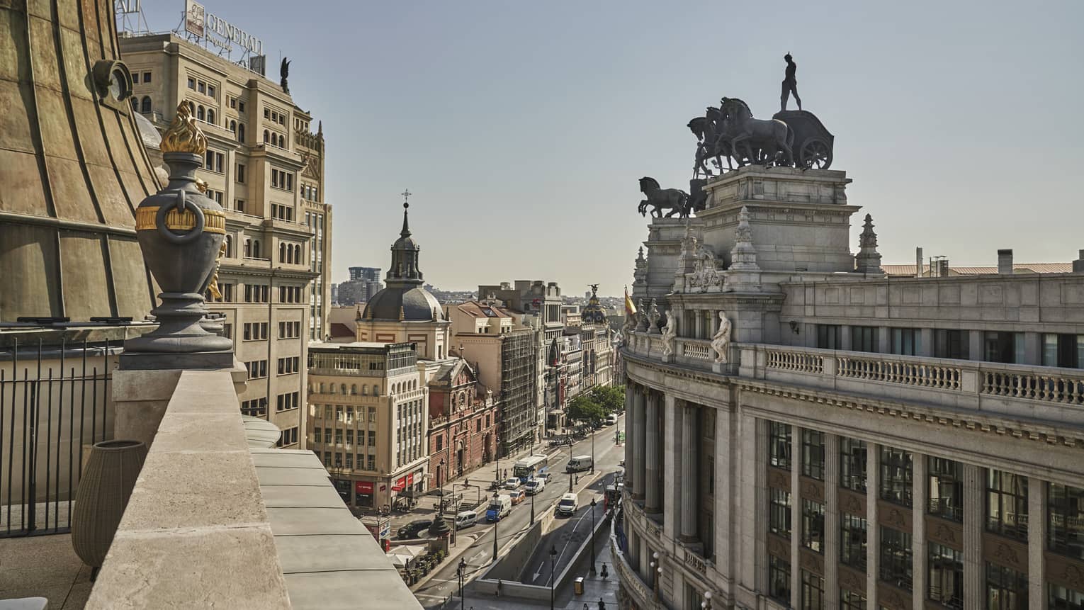 View of Madrid city streets from elevated terrace vantage point