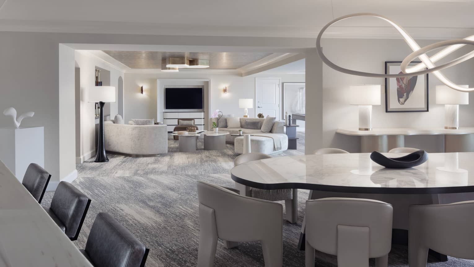 Large living room and dining area of penthouse luxury suite at Four Seasons Hotel Las Vegas