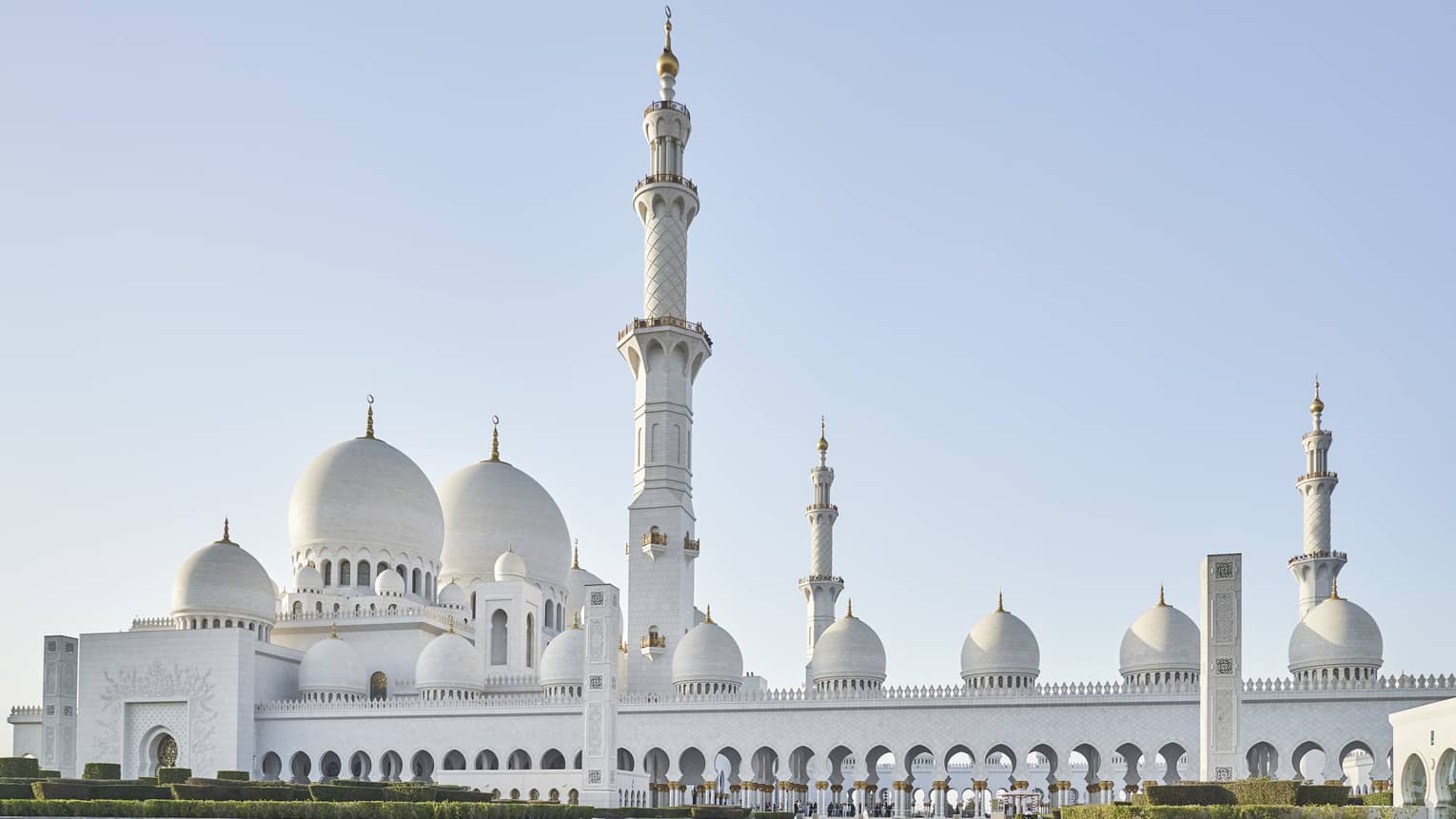 Abu Dhabi's white Grand Mosque shines in the sunlight