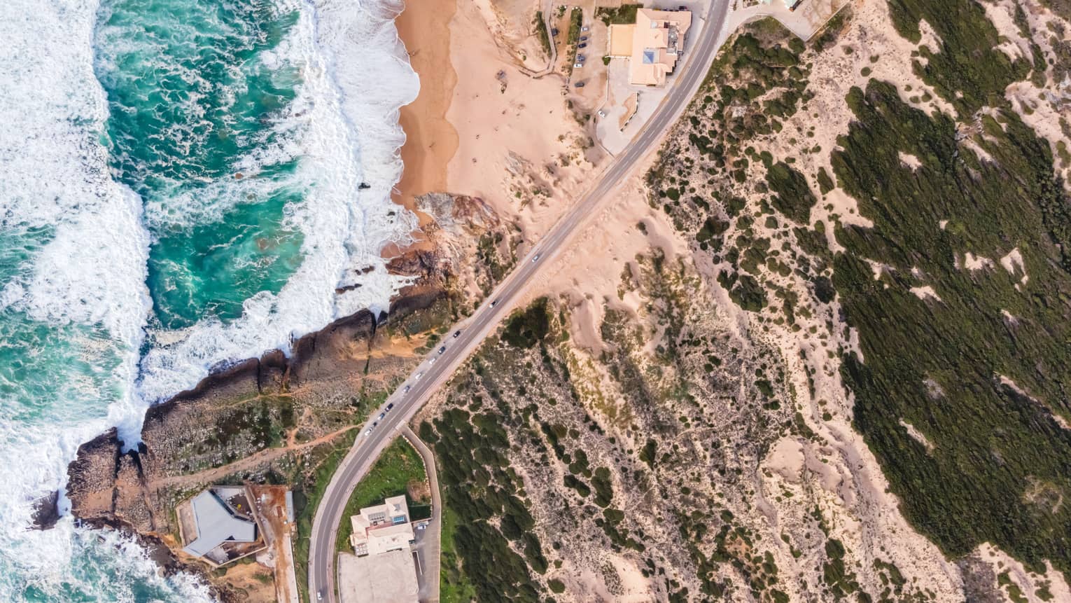 Aerial view of Guincho coastal road