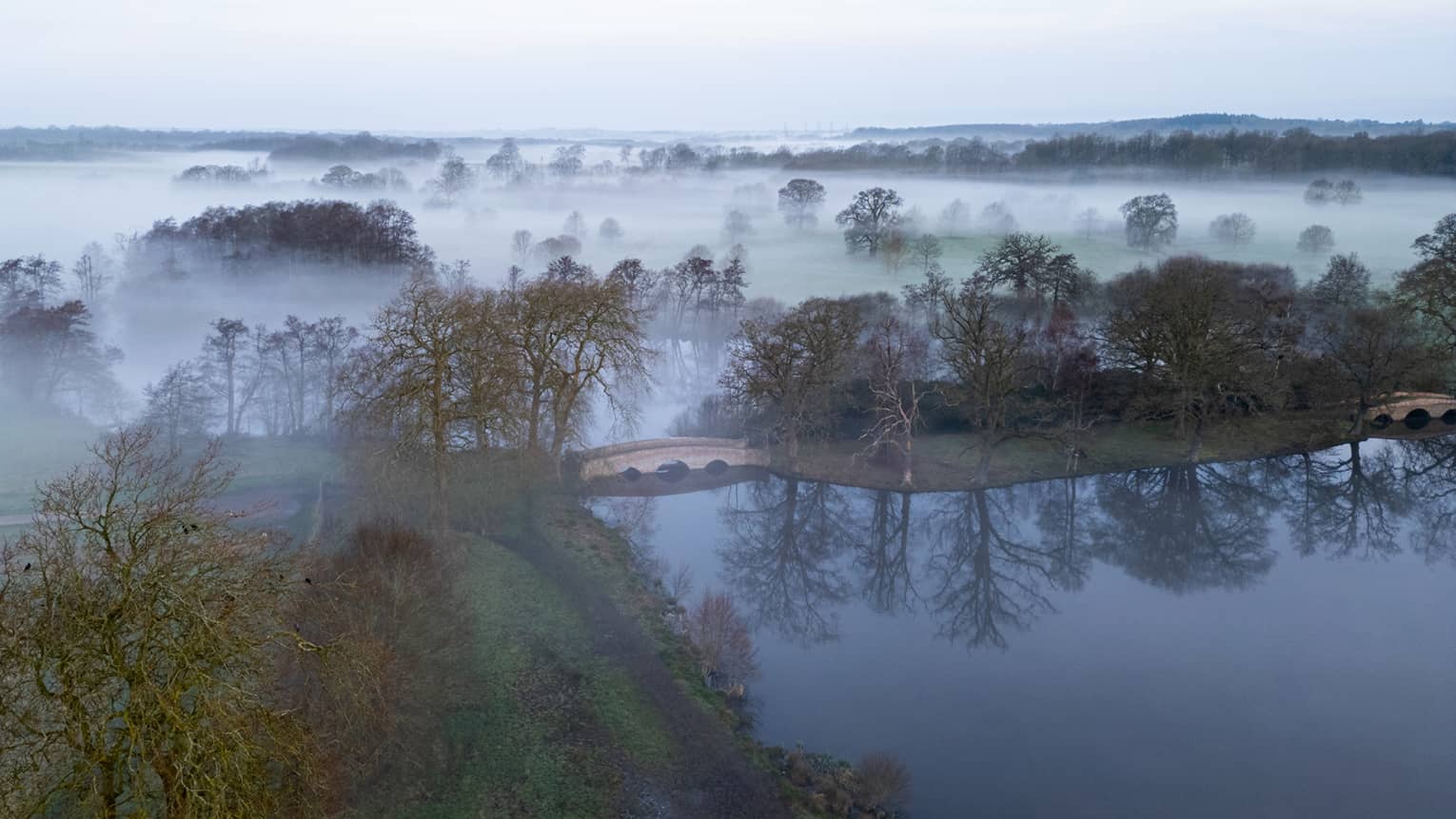 Rolling Hampshire hills with fog in the valleys