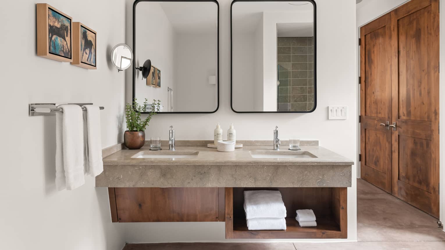 Bathroom with double vanity at Four Seasons Resort Santa Fe