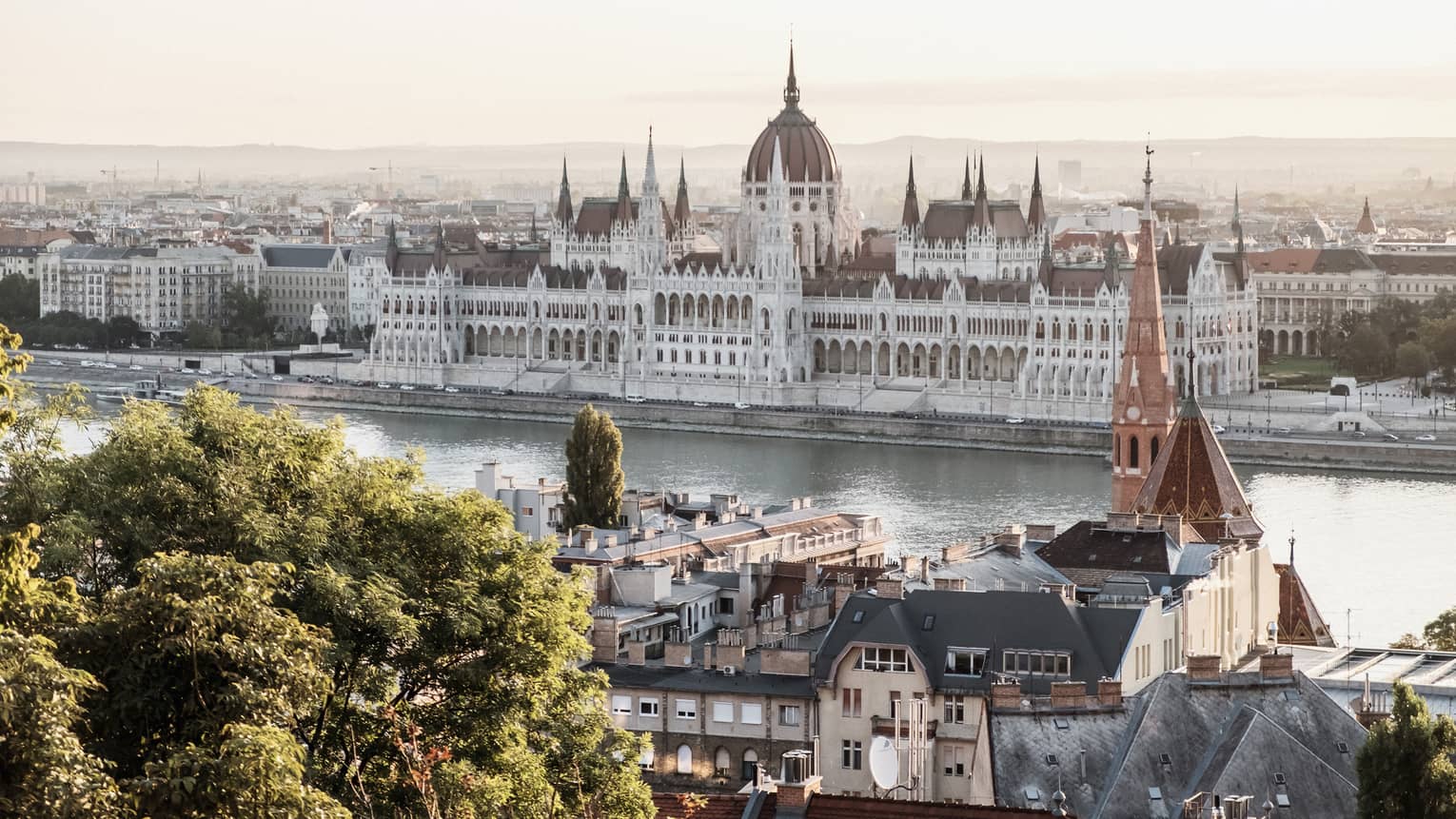 Daytime views of Buda Castle and the Danube River