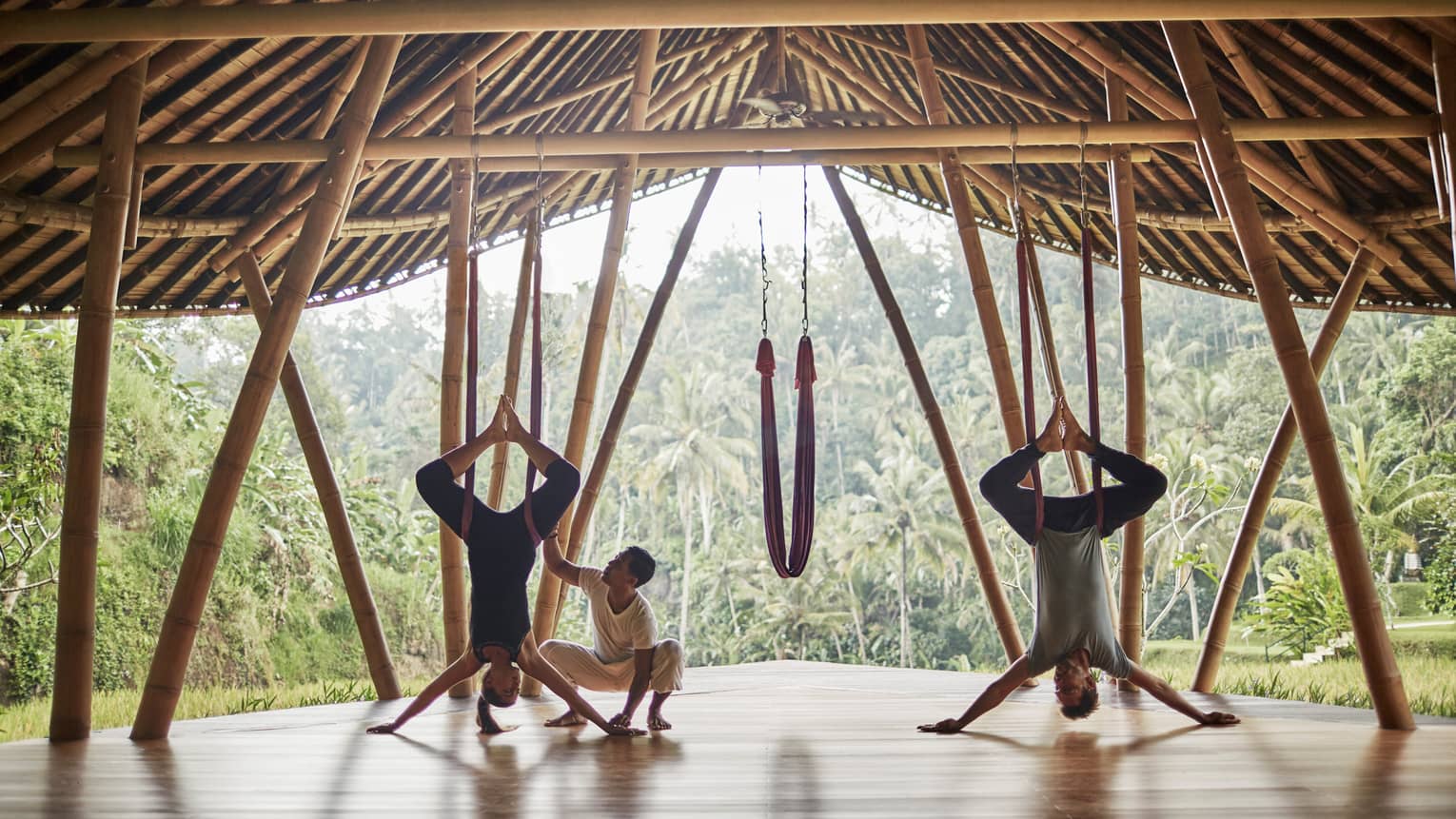 Antigravity Yoga at a yoga pavilion in Bali