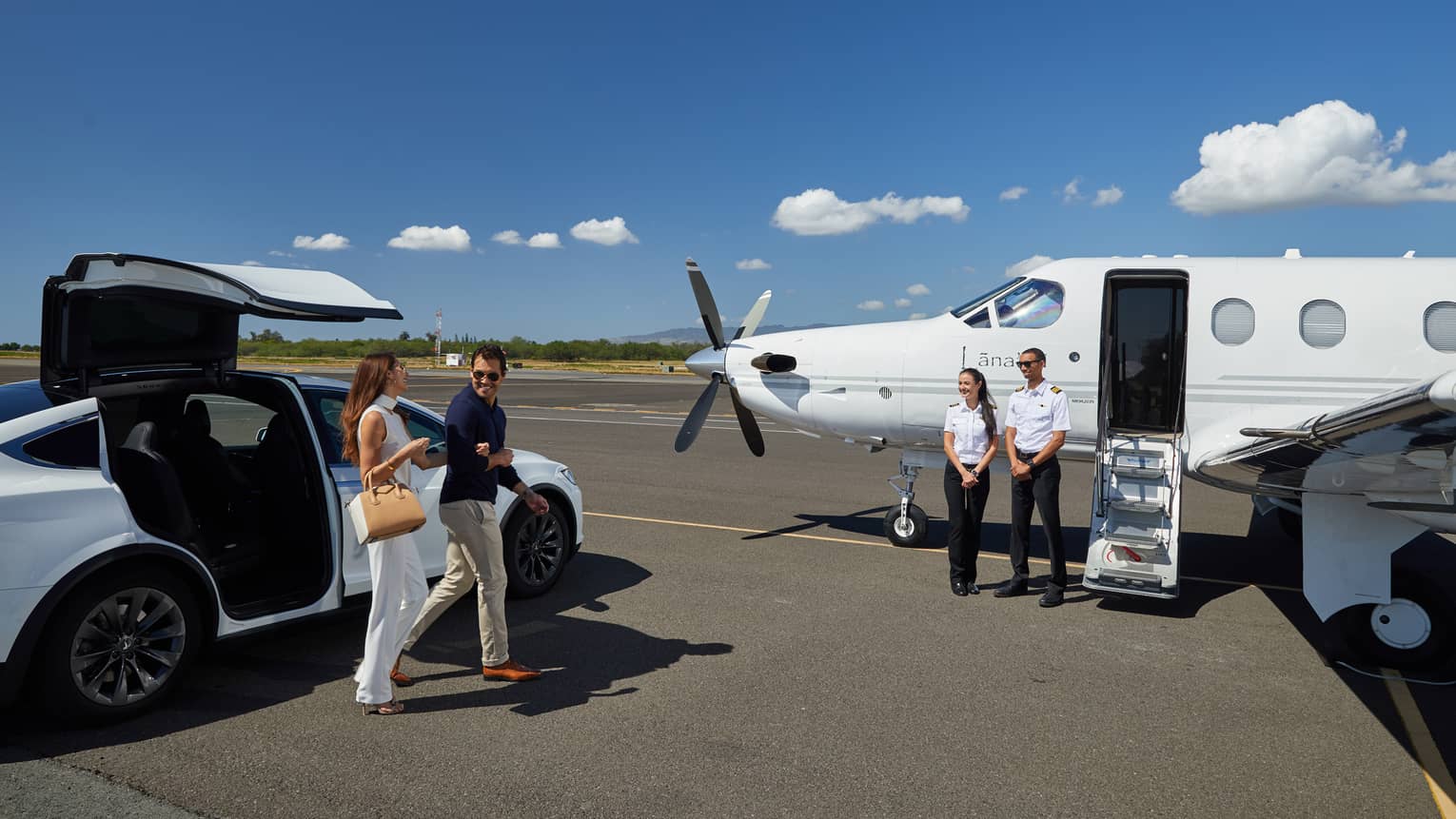 Guests board a luxury plane from Lanai Air to arrive at the Four Seasons Resort