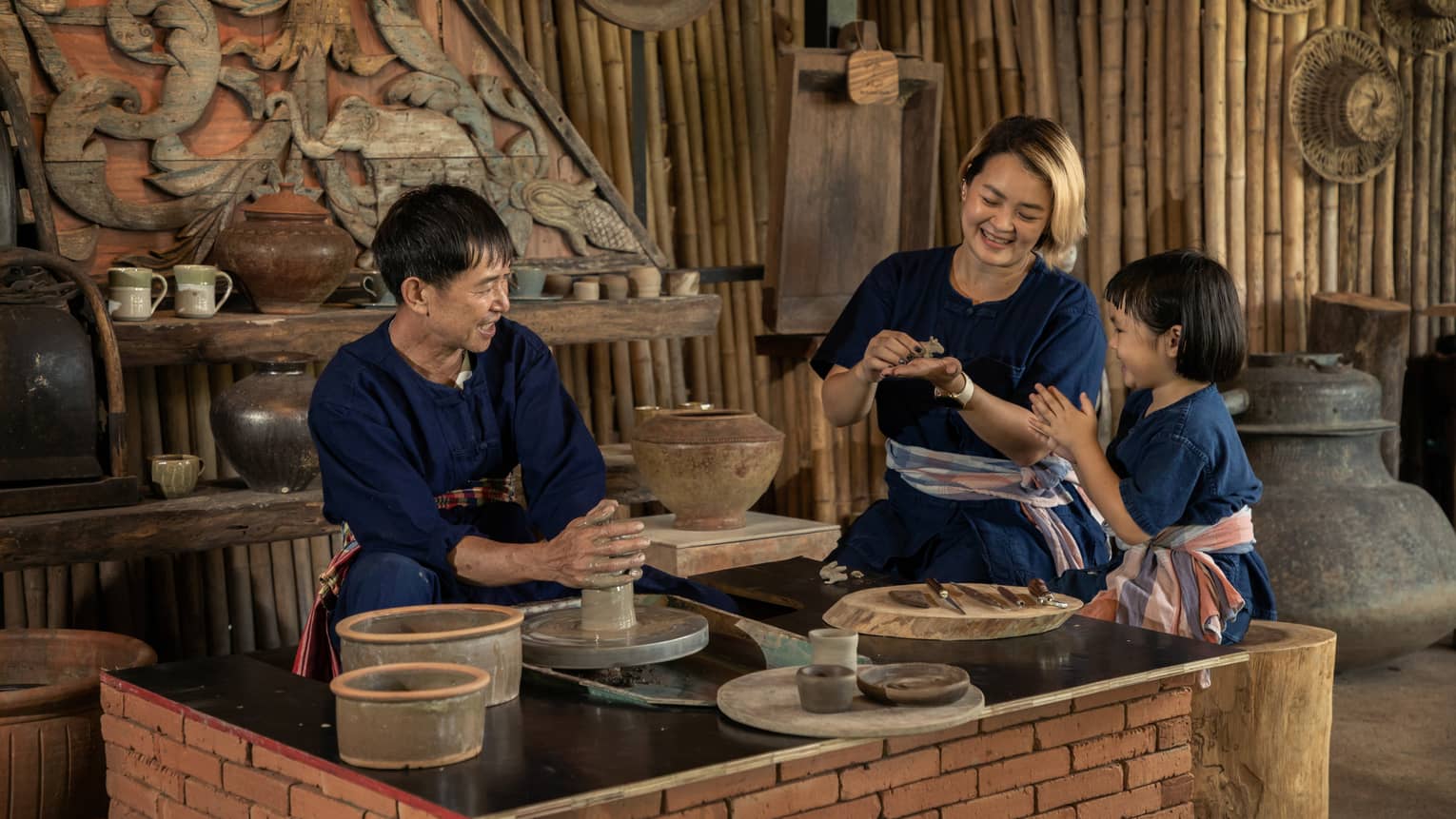 Traditional Thai clay molding session