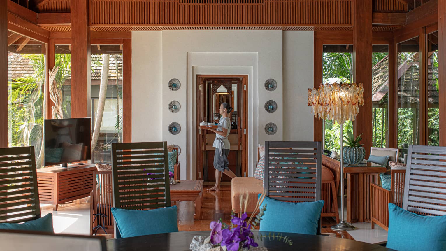 Open-air private villa living space in Koh Samui