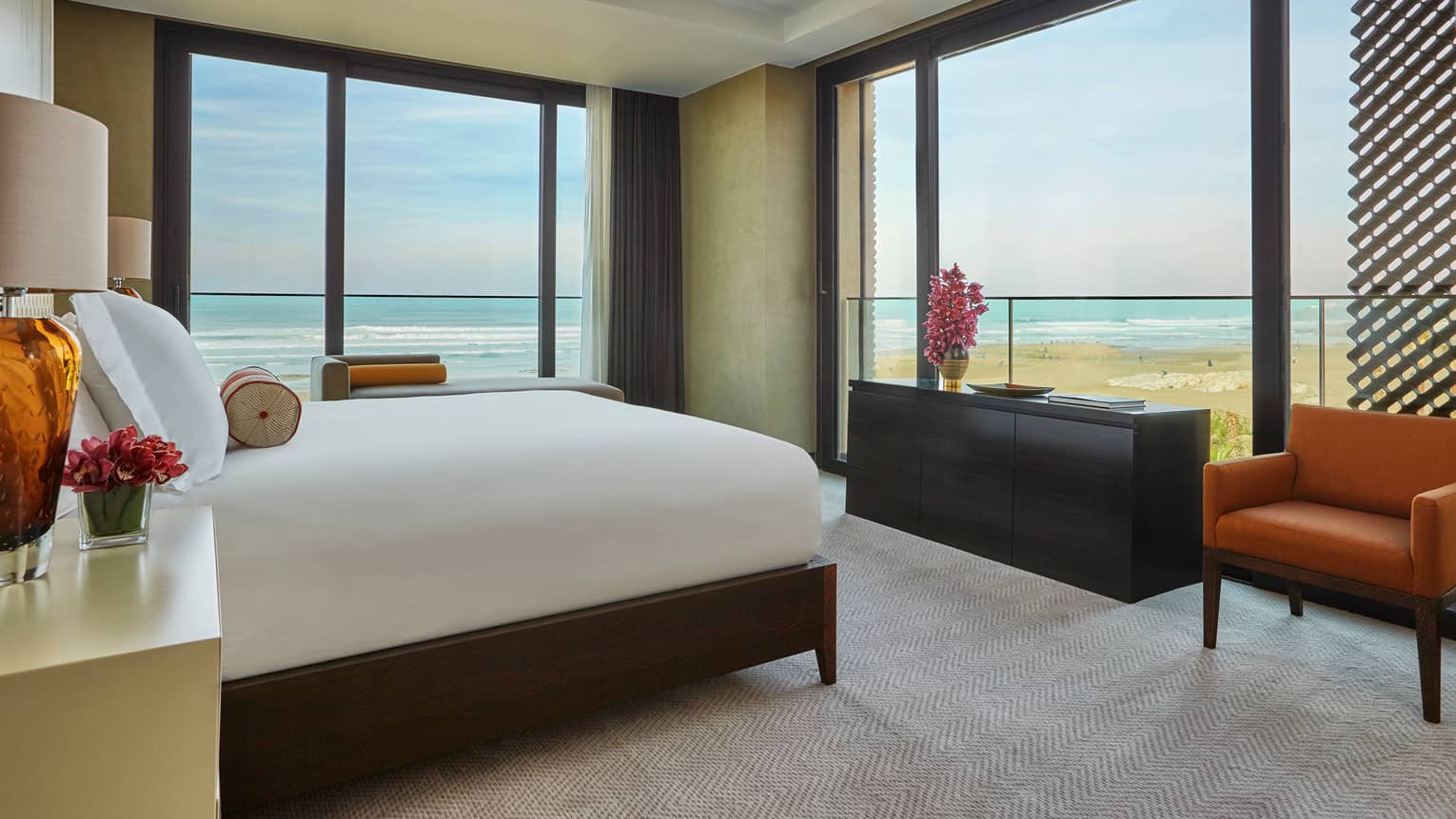 Imperial Suite Ocean room with bed, corner windows with Atlantic Ocean views