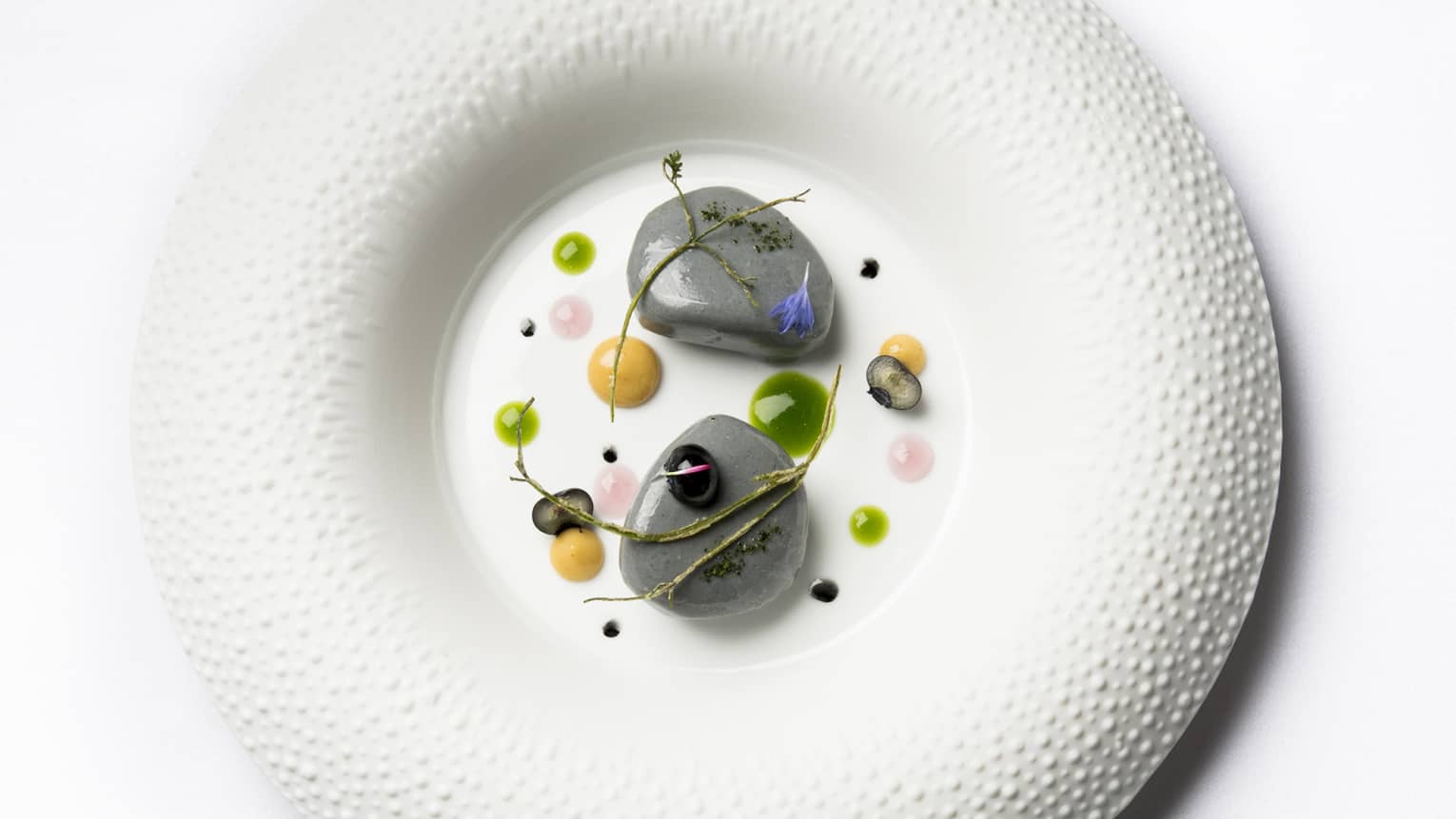 Fois gras like a pebble, plated on white dish