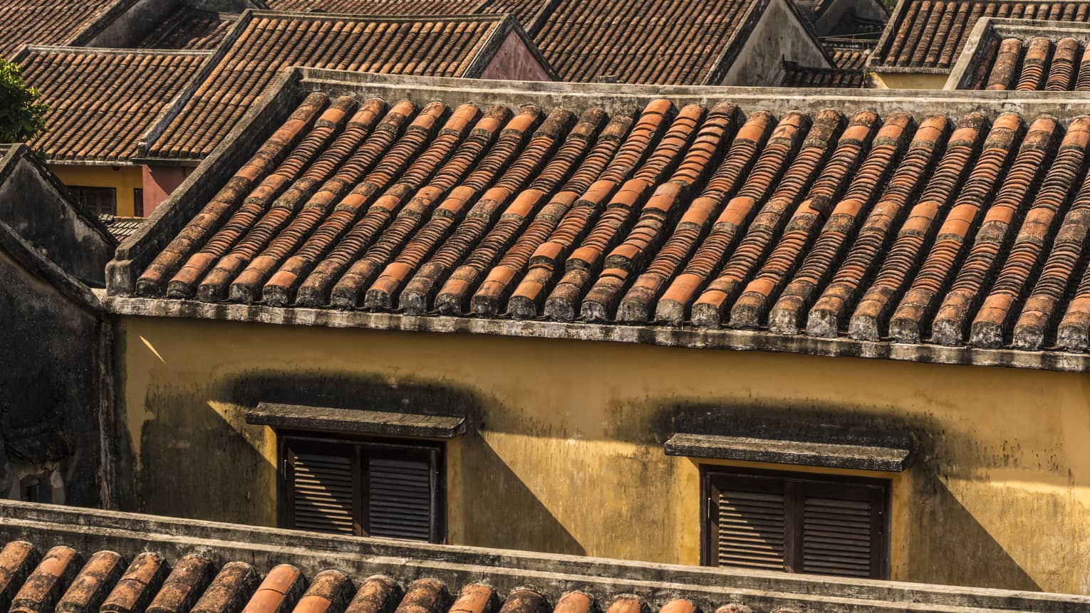 An aerial view of terracotta roofs in Hoi, Viet Nam