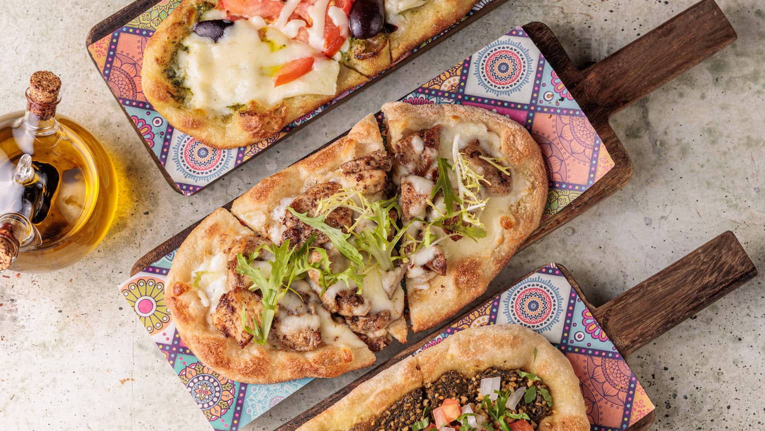 Flatbreads on trays.