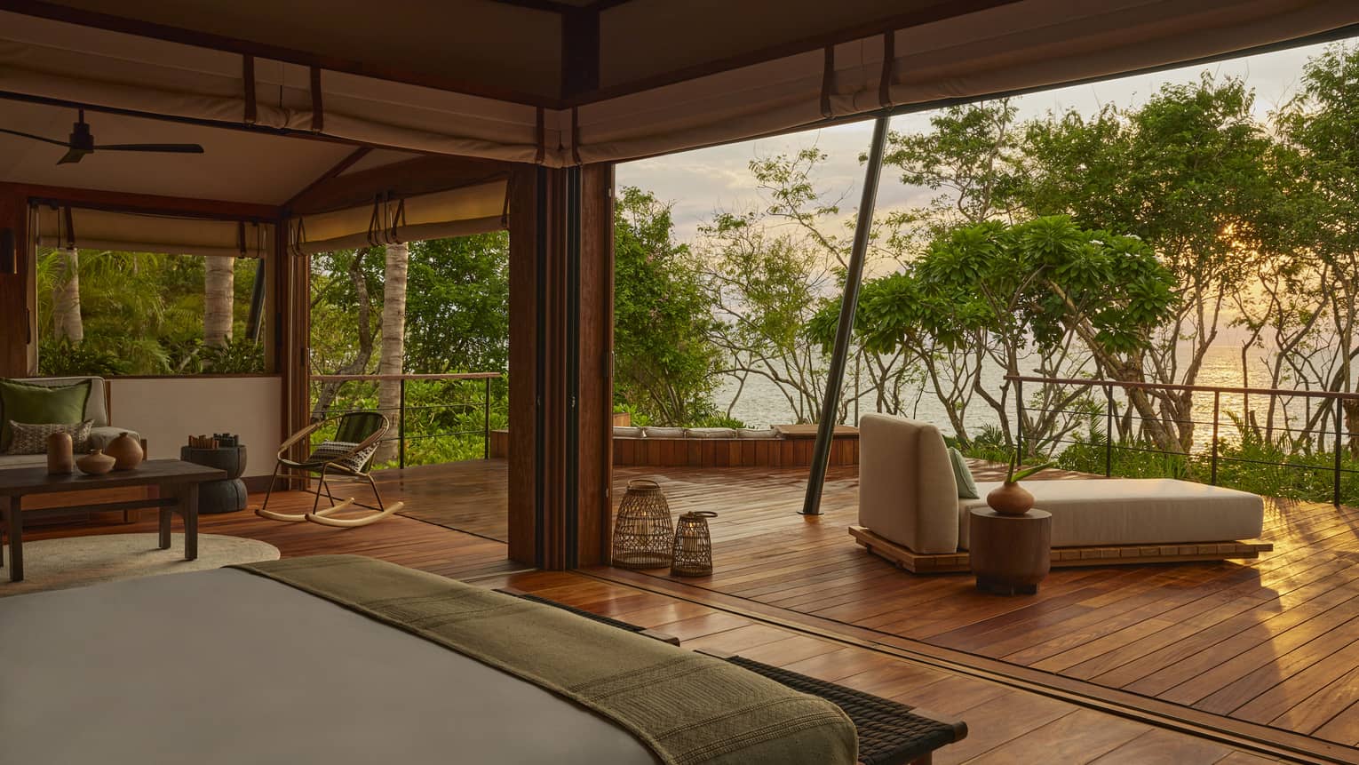 Luxury tent in tropical forest with ocean view