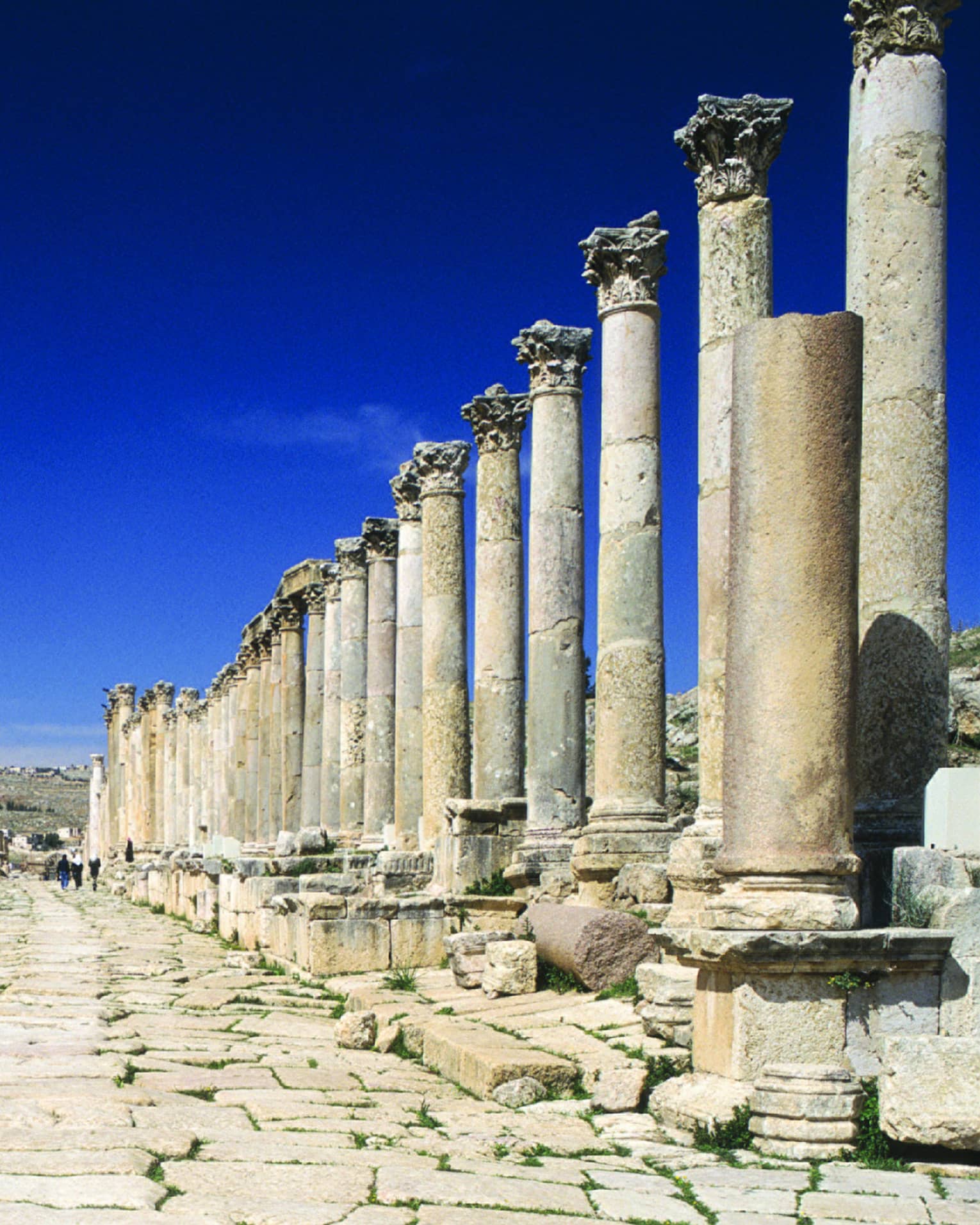 A series of pillars aligning a stone walkway.