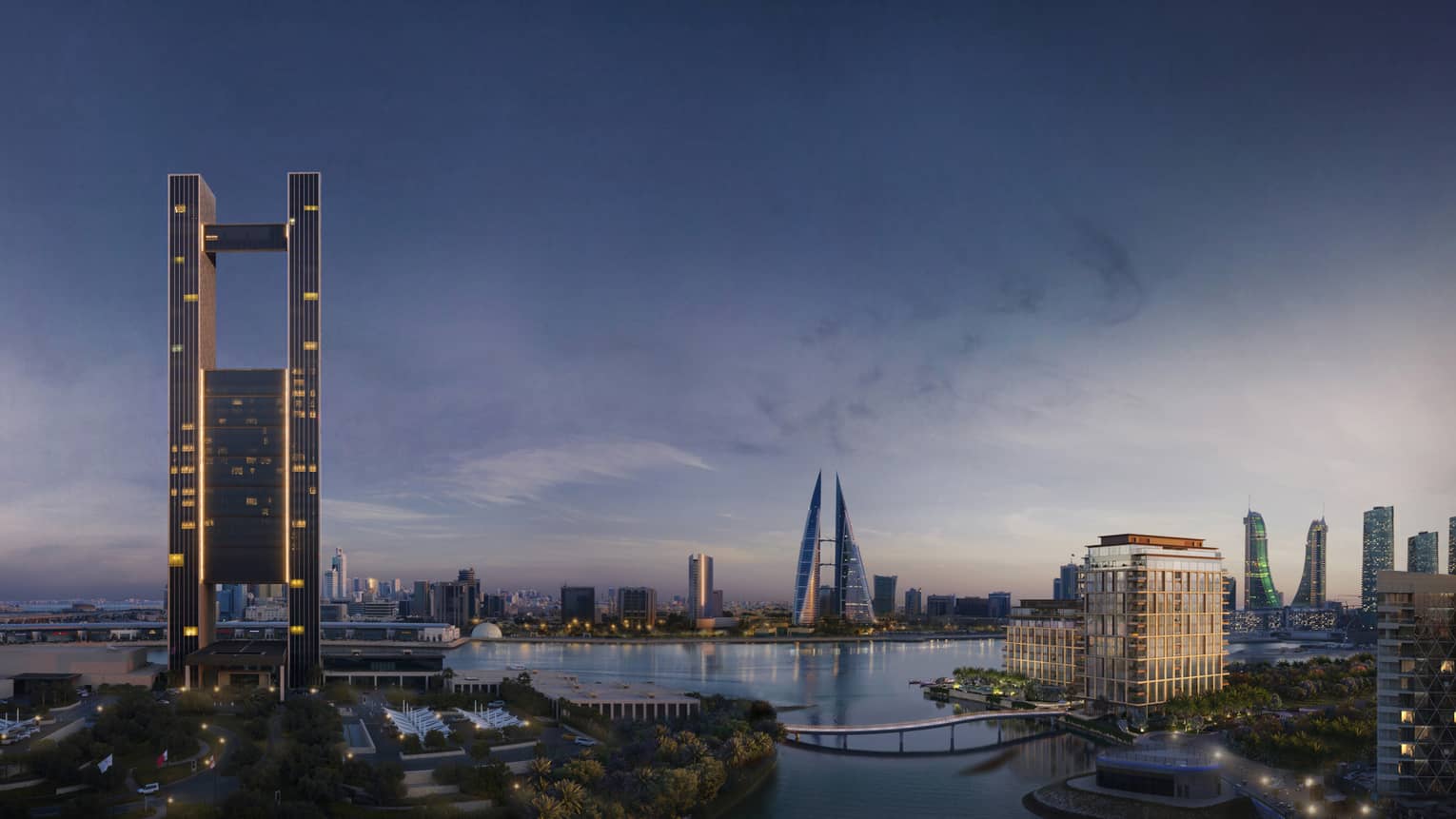 Rendering of Bahrain skyline with residential building