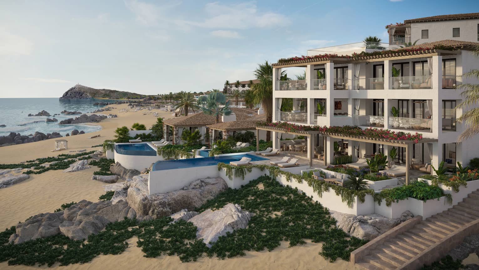 Exterior of private villas in Cabo on the beach