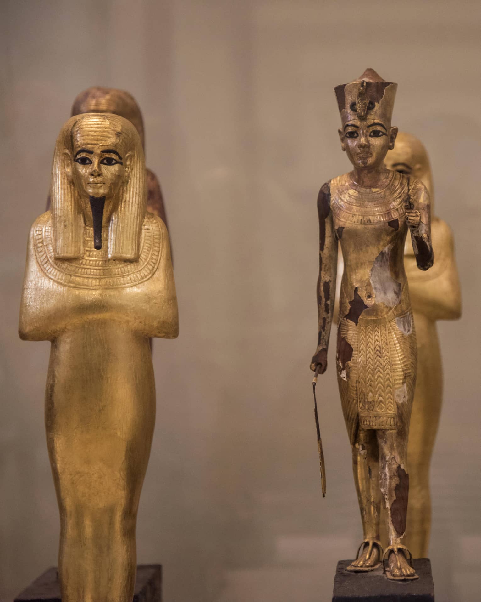 Three Egyptian statues in museum