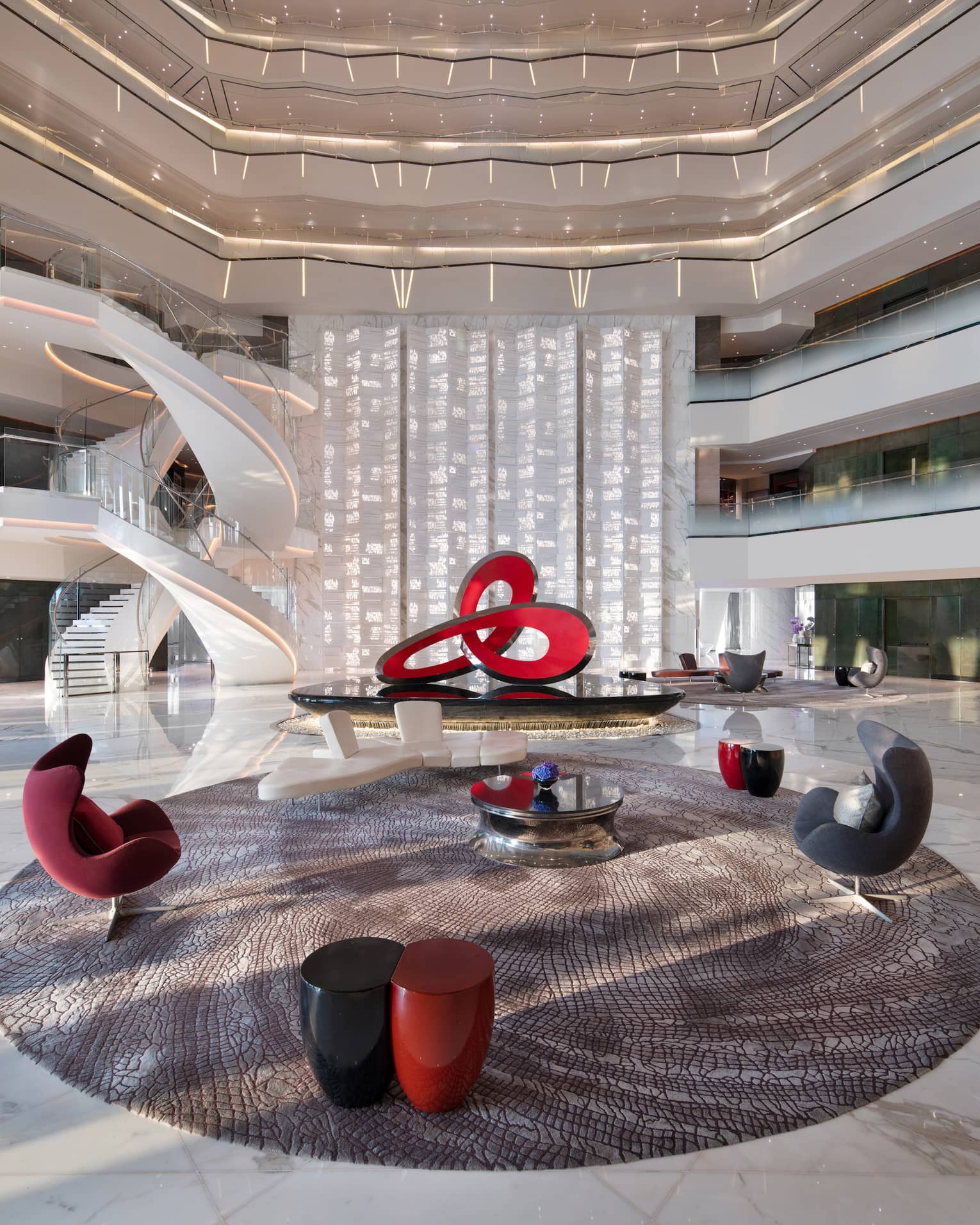 Lobby of FS Guangzhou with red, black and silver accents