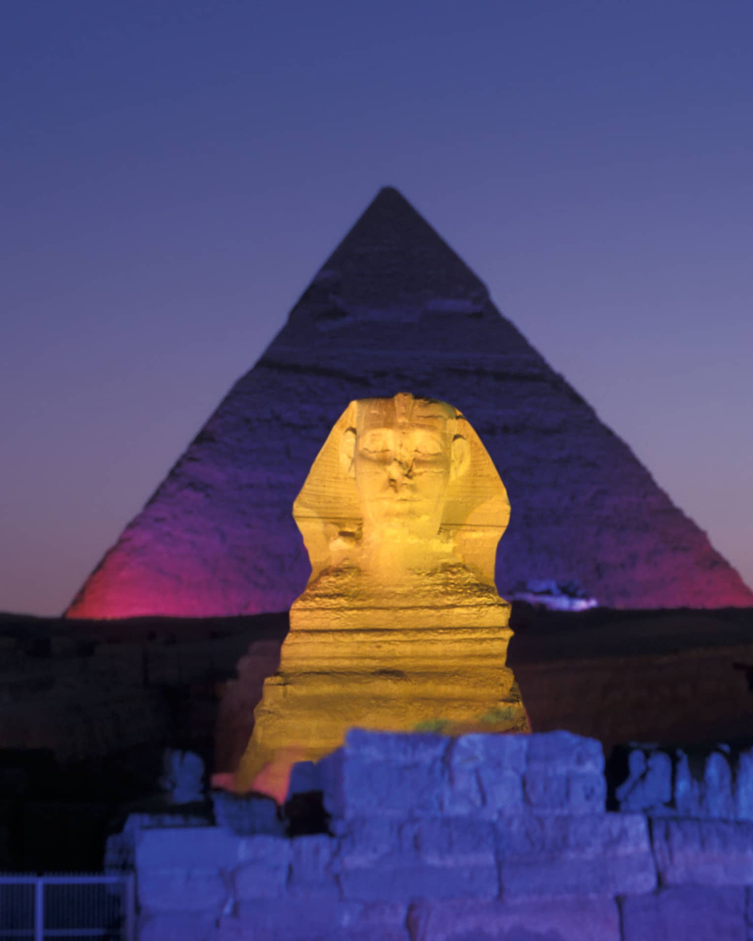Sphinx and pyramid night light show Egypt