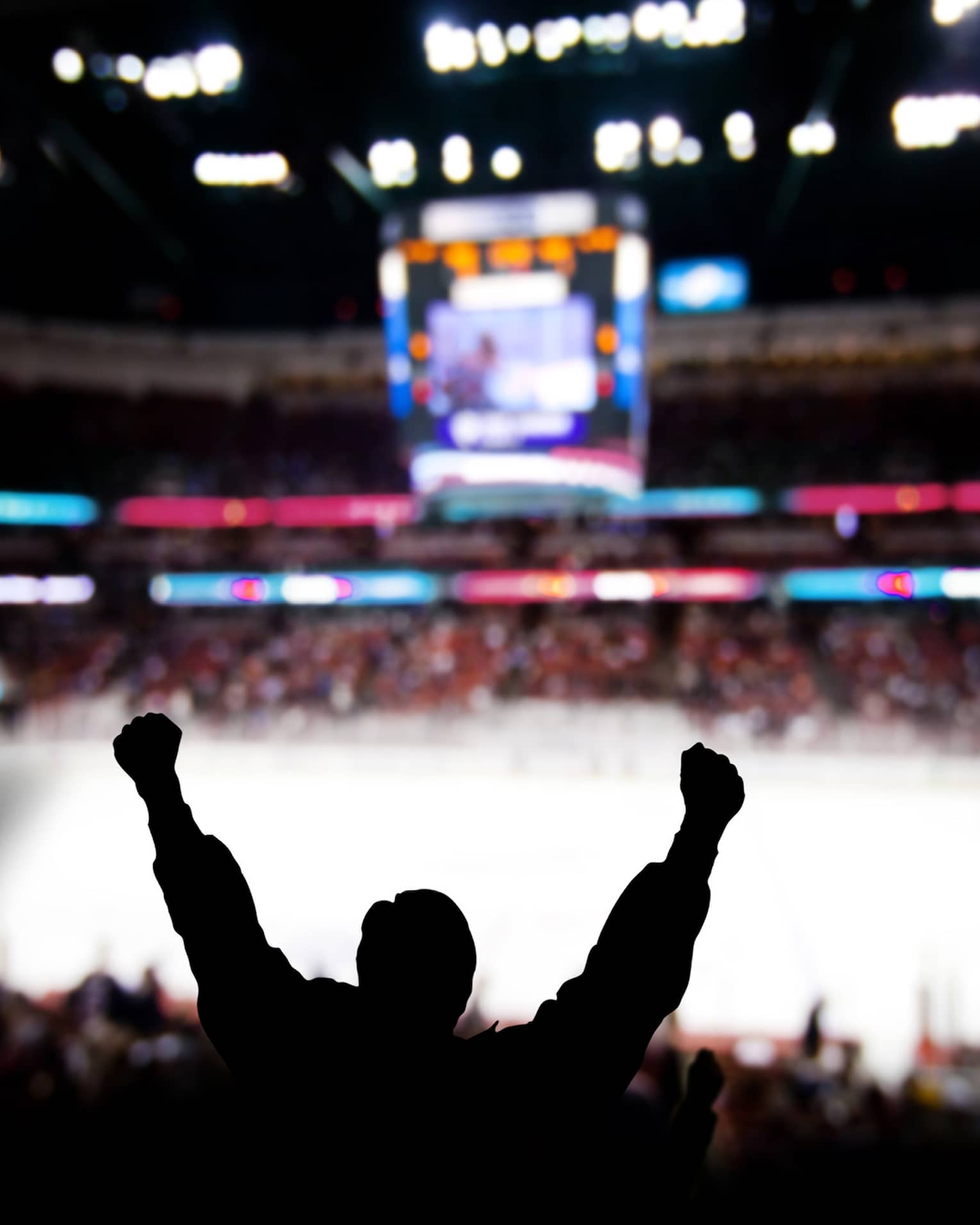,A fan cheering at a hockey game