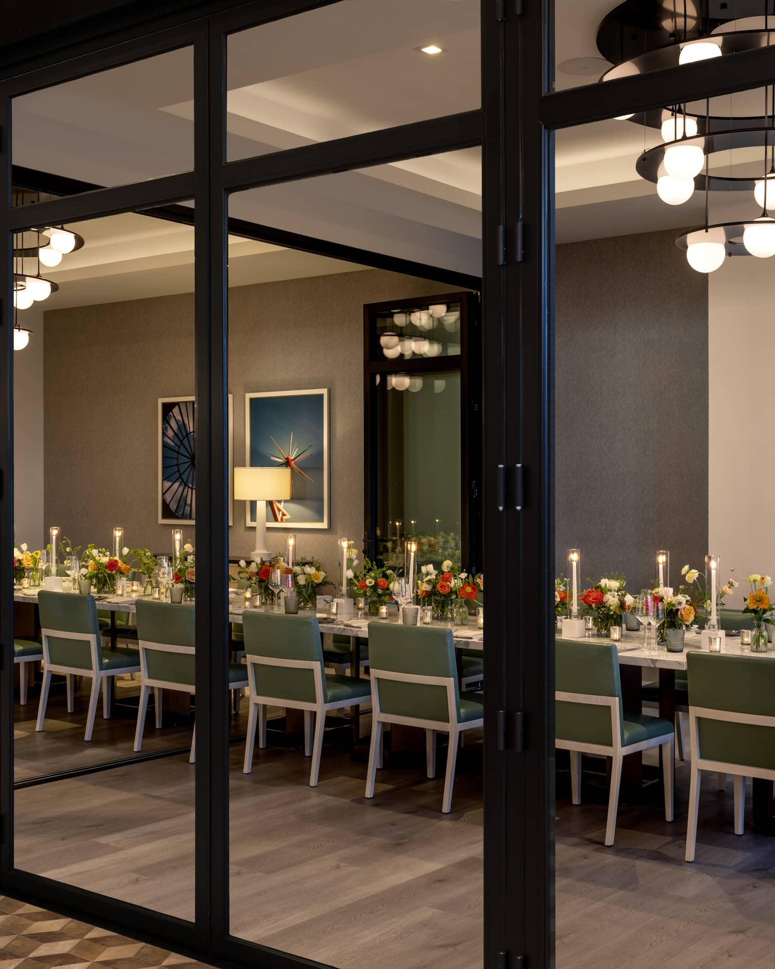 Private dining room in glass-walled room of restaurant