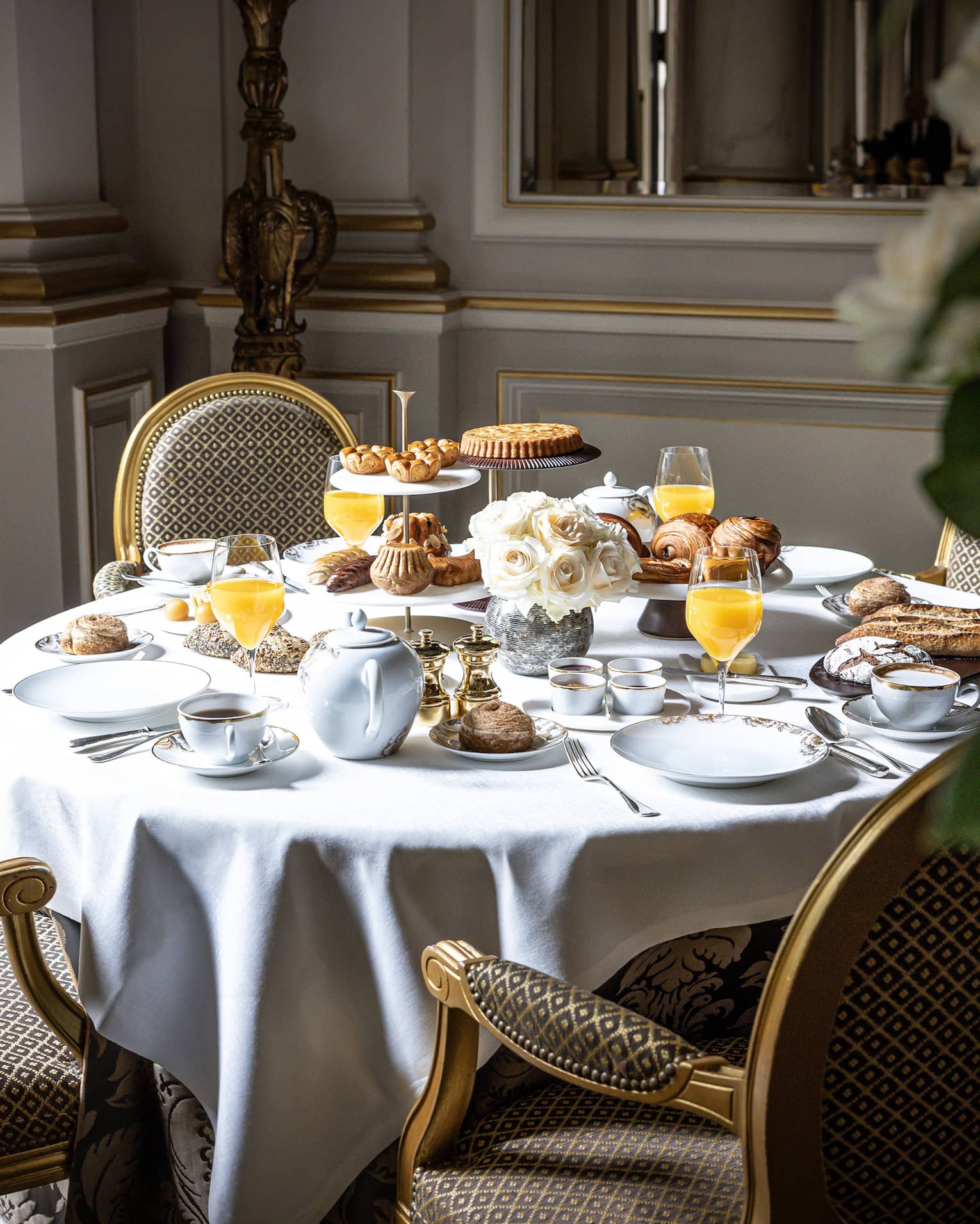 Elegantly set round breakfast table