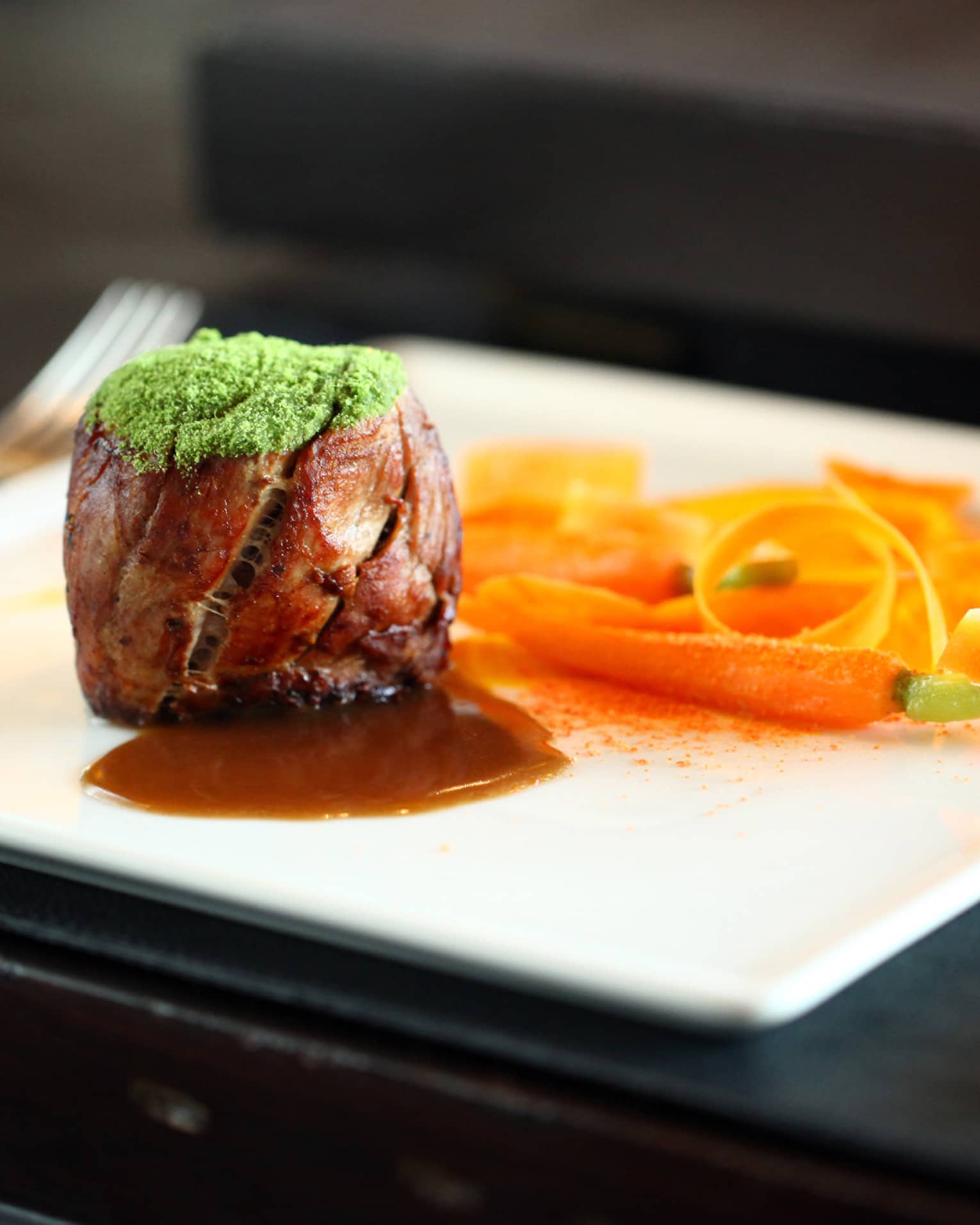 Prime aged beef with demi-glace and carrots
