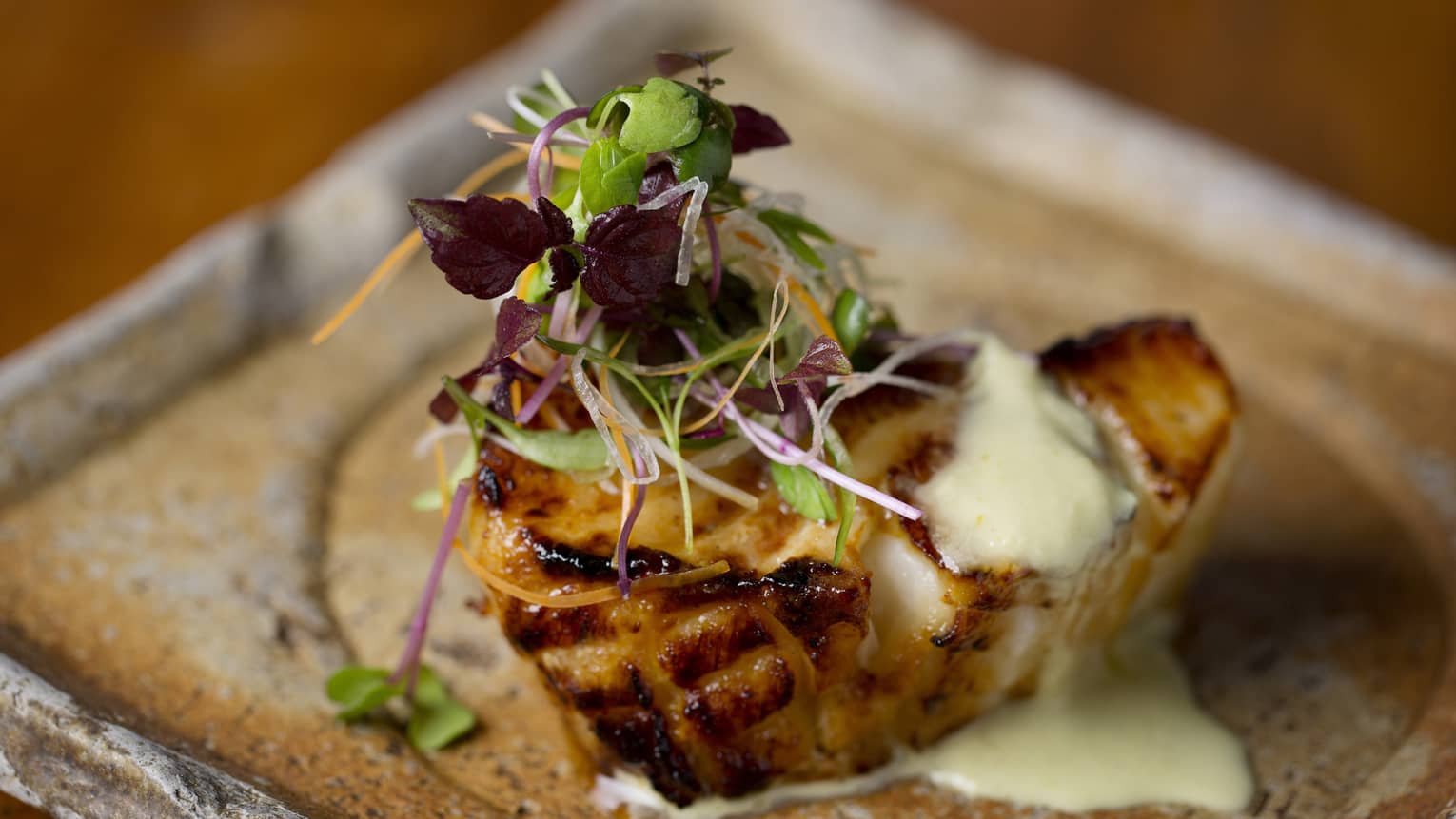 Grilled Chilean seabass with green chilli, ginger dressing at Zuma restaurant